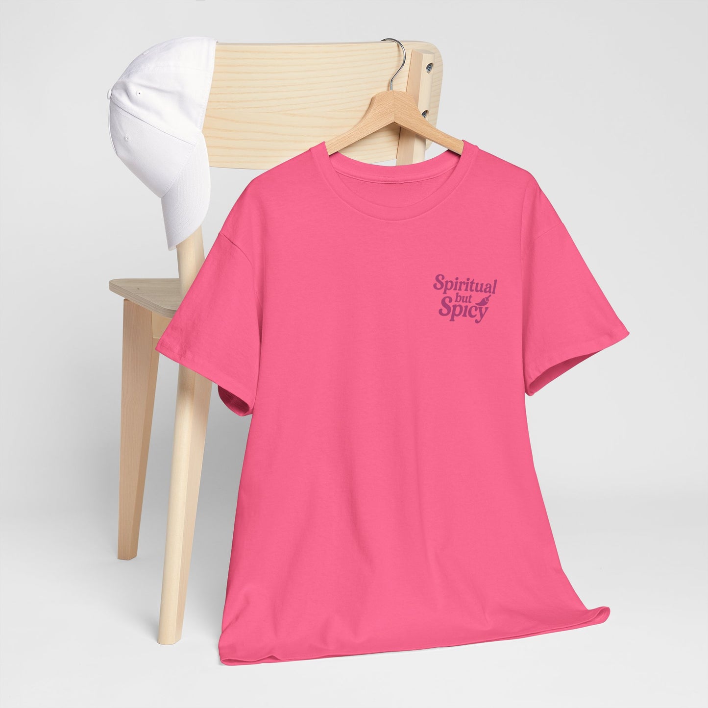Spiritual but Spicy Unisex T-Shirt – Retro Mini Slogan Tee, Vintage Inspired Graphic Top, Feminine Statement Shirt - Madame Soulière