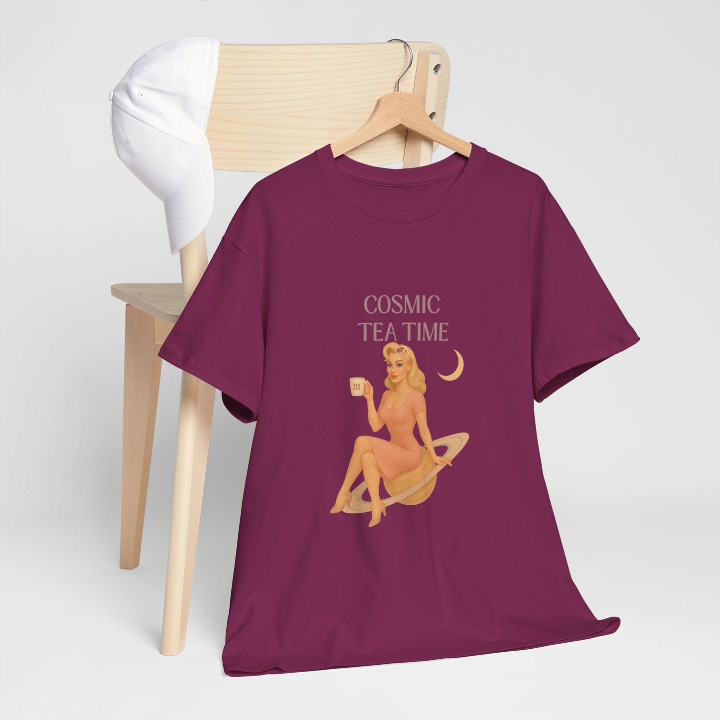 Cosmic Tea Time 111 Unisex T-Shirt – Retro Vintage Graphic Tee, Angel Number Shirt, Spiritual Pin Up Top, Unisex Cosmic Vibes Tee - Madame Soulière