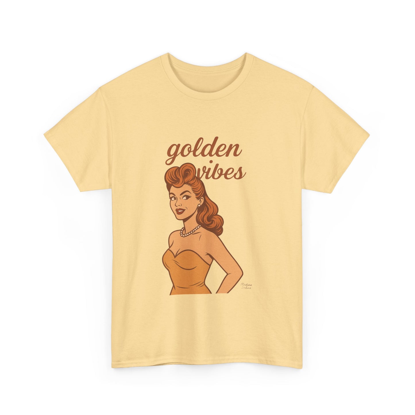 Golden Vibes – Retro Pin-Up Graphic Tee | Unisex Vintage Aesthetic T-Shirt - Madame Soulière