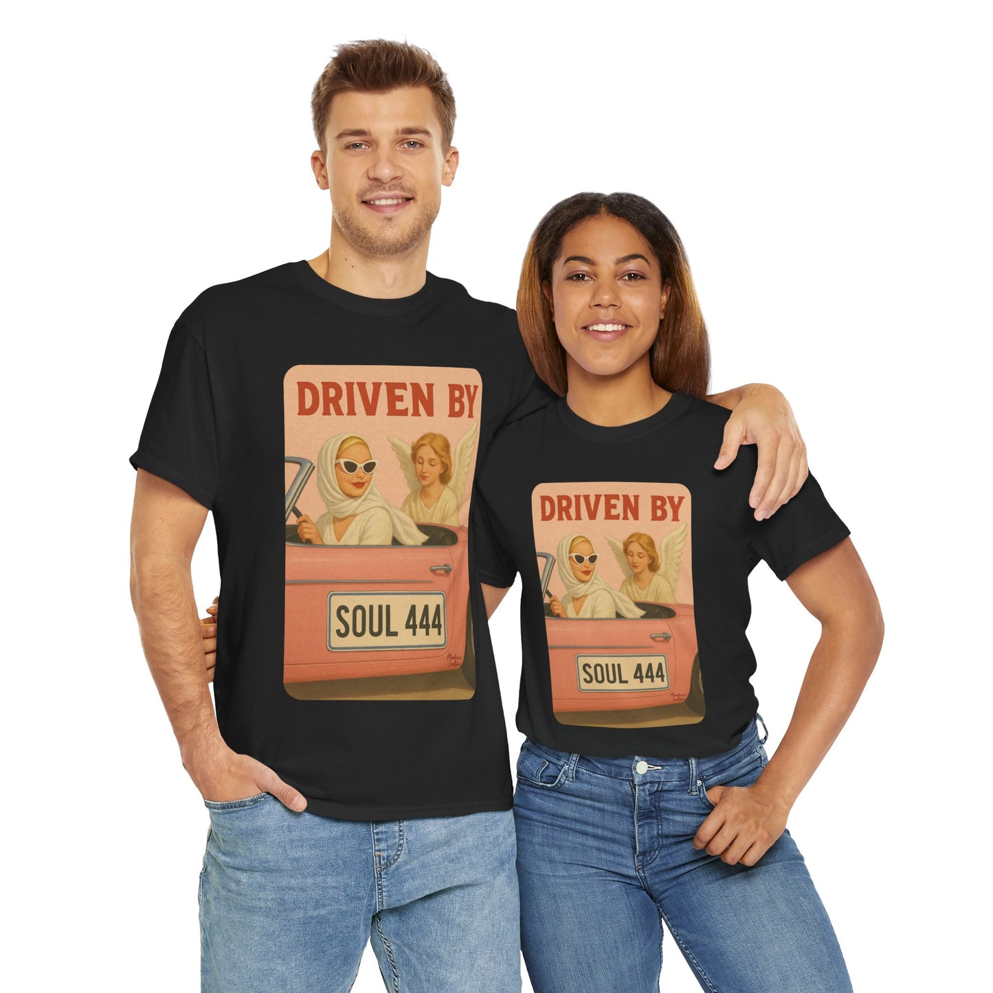 Driven by Soul 444 – Angel Number Retro Graphic Tee | Unisex Vintage Empowerment Shirt - Madame Soulière