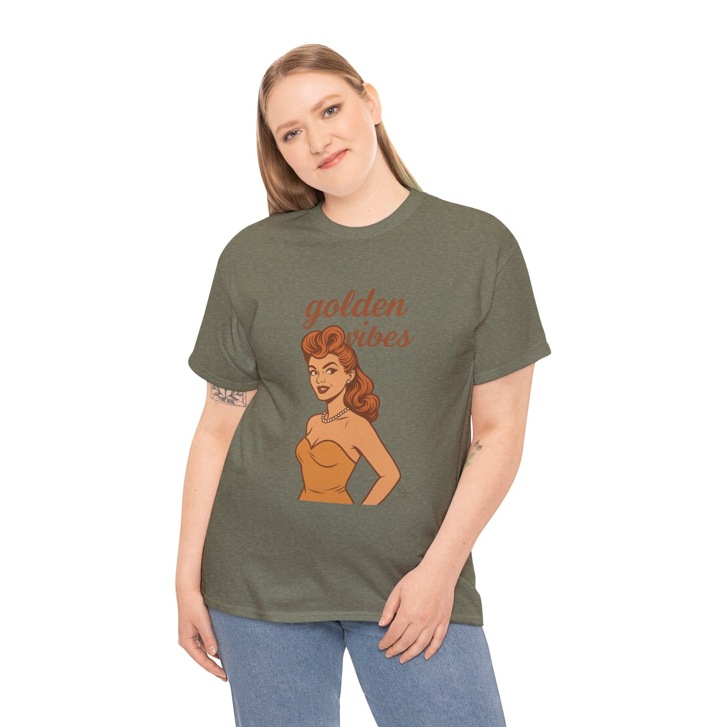 Golden Vibes – Retro Pin-Up Graphic Tee | Unisex Vintage Aesthetic T-Shirt - Madame Soulière