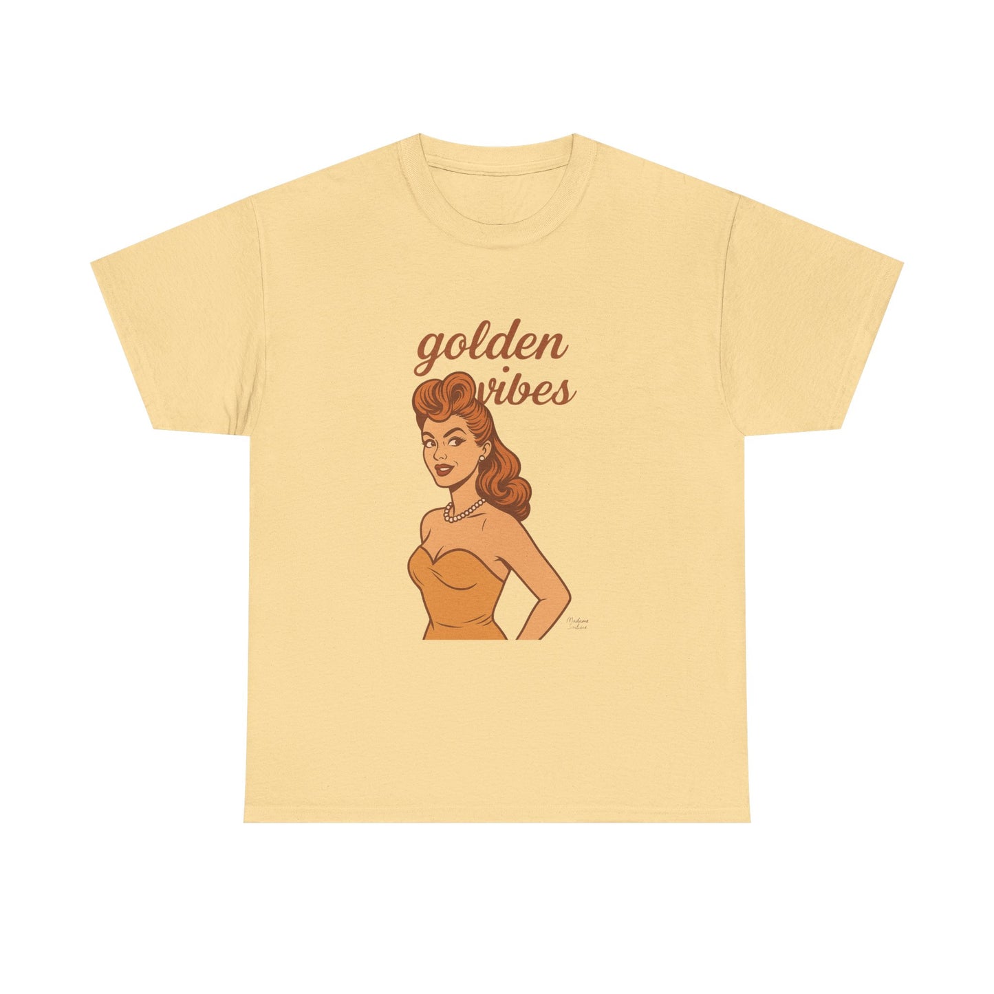 Golden Vibes – Retro Pin-Up Graphic Tee | Unisex Vintage Aesthetic T-Shirt - Madame Soulière
