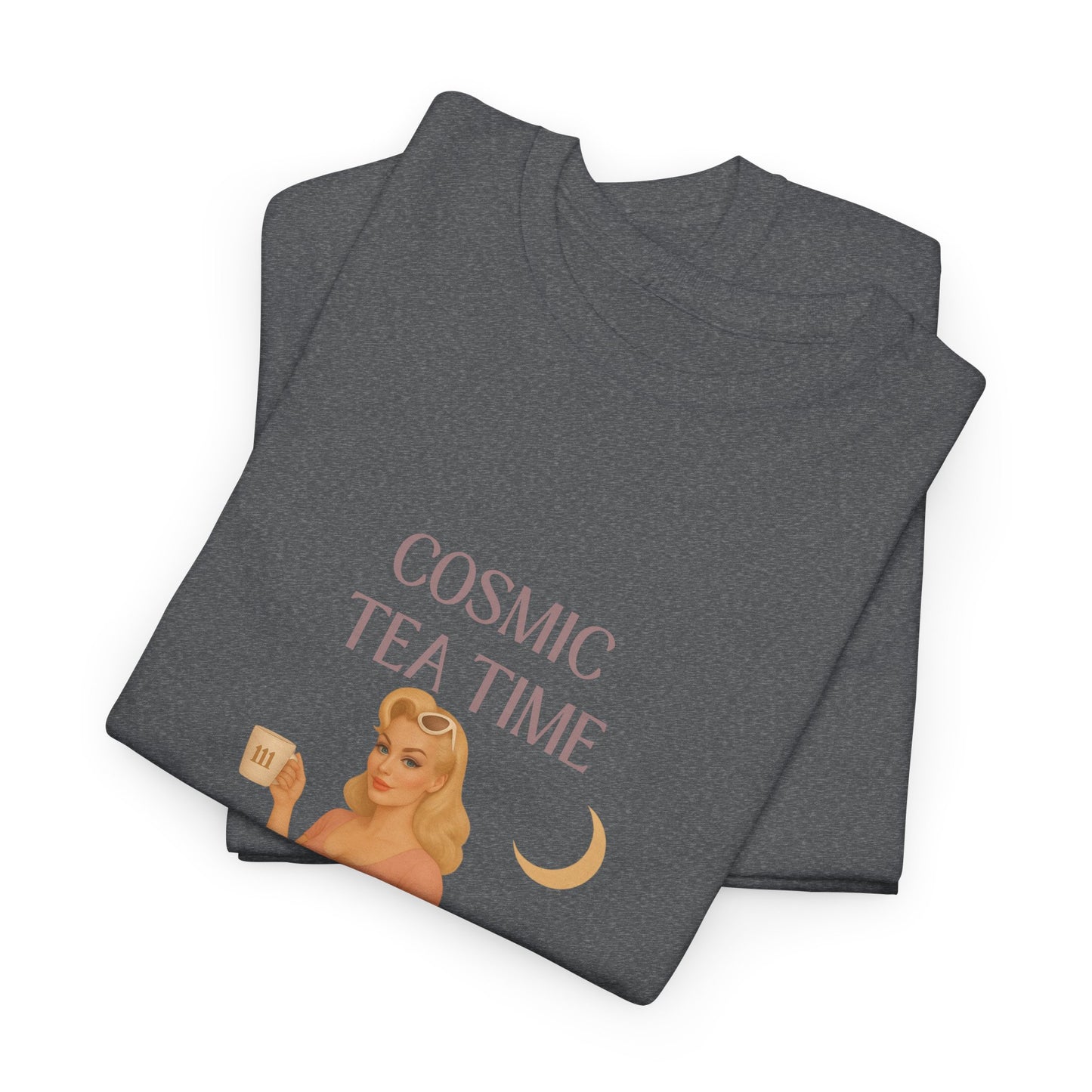 Cosmic Tea Time 111 Unisex T-Shirt – Retro Vintage Graphic Tee, Angel Number Shirt, Spiritual Pin Up Top, Unisex Cosmic Vibes Tee - Madame Soulière