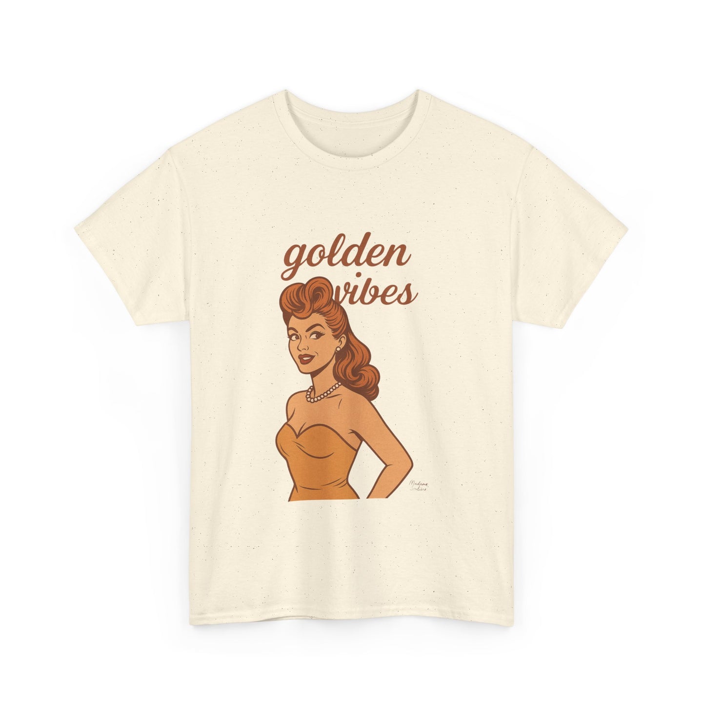 Golden Vibes – Retro Pin-Up Graphic Tee | Unisex Vintage Aesthetic T-Shirt - Madame Soulière