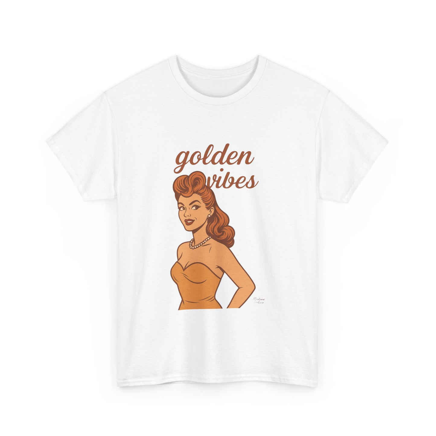 Golden Vibes – Retro Pin-Up Graphic Tee | Unisex Vintage Aesthetic T-Shirt - Madame Soulière