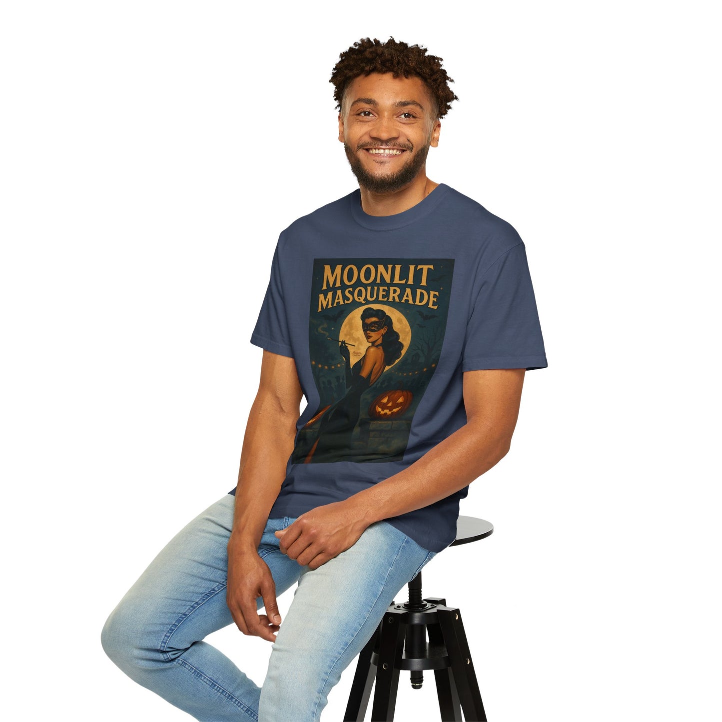 Moonlit Masquerade Halloween Unisex T-Shirt – Retro Vintage Masquerade Ball Graphic Tee, Spooky Horror Top - Madame Soulière