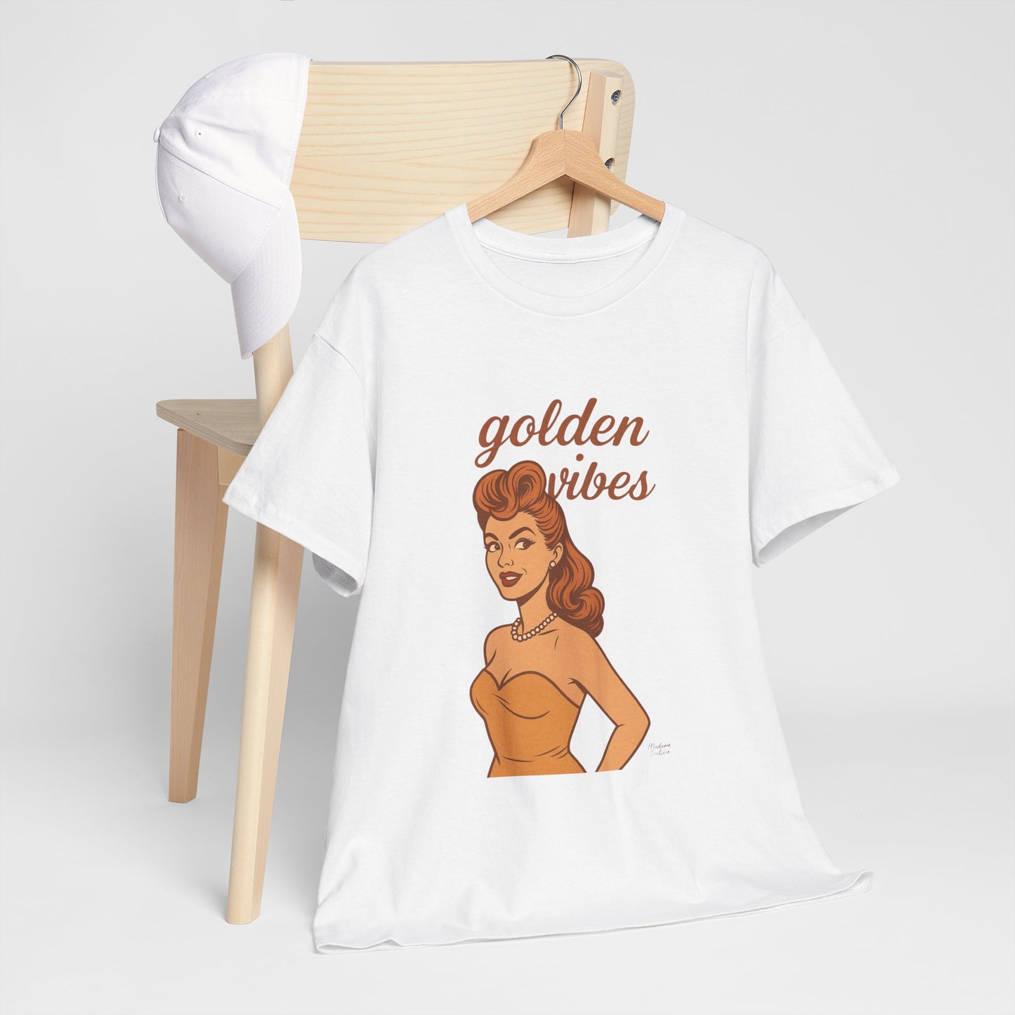 Golden Vibes – Retro Pin-Up Graphic Tee | Unisex Vintage Aesthetic T-Shirt - Madame Soulière