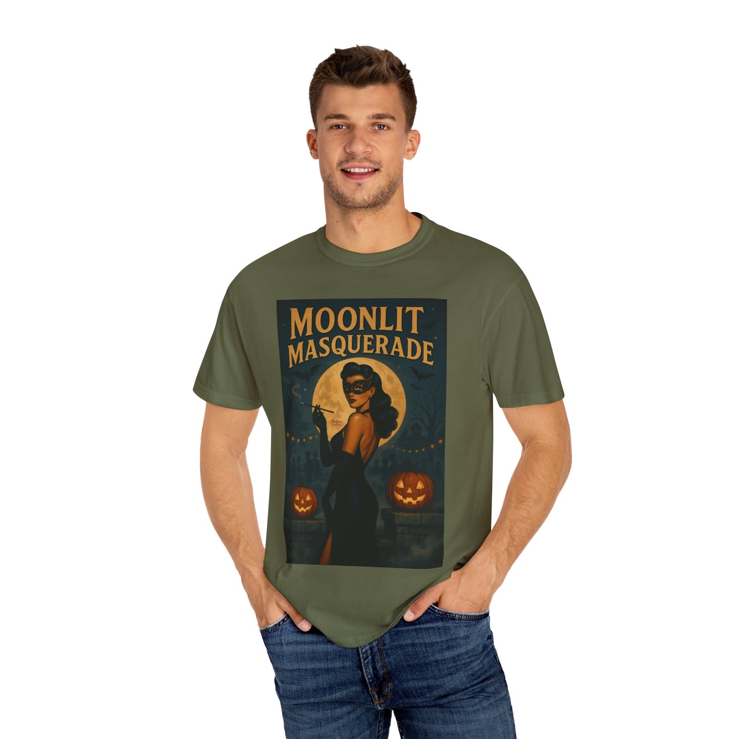 Moonlit Masquerade Halloween Unisex T-Shirt – Retro Vintage Masquerade Ball Graphic Tee, Spooky Horror Top - Madame Soulière