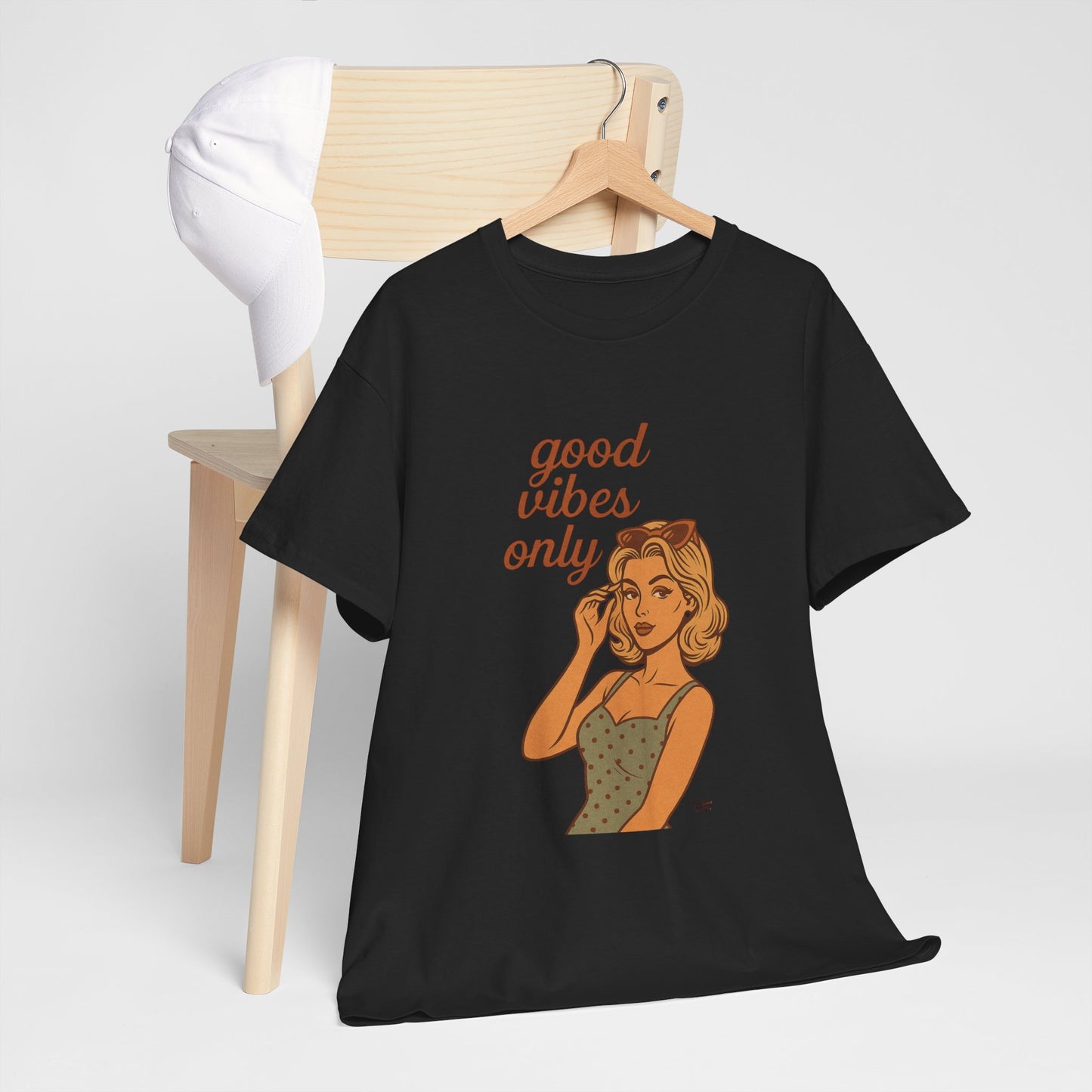 Retro Graphic Unisex T-Shirt – Good Vibes Only Vintage Pin Up Tee, 50s Inspired Feminine Empowerment Top, Spiritual Positive Energy Shirt - Madame Soulière