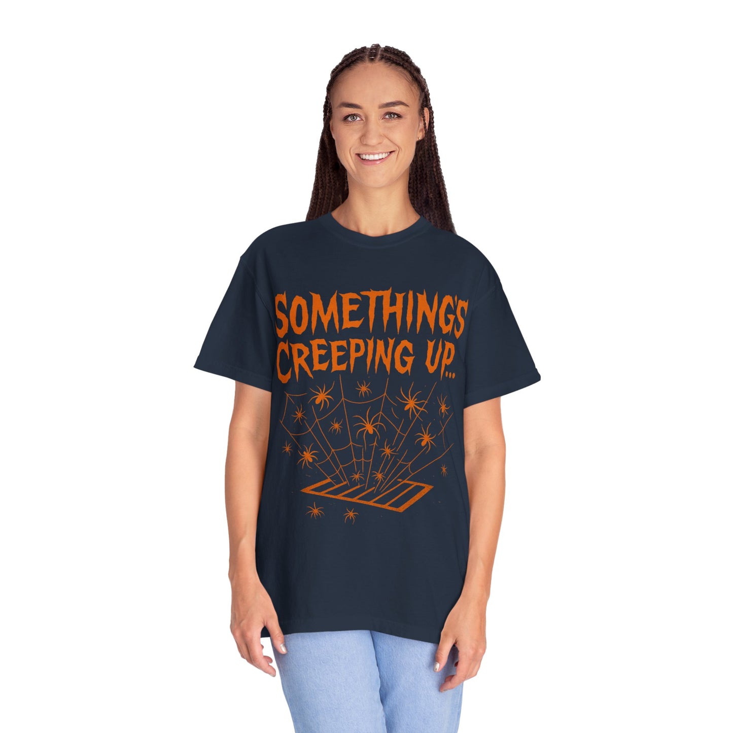 Halloween Creepy Unisex T-Shirt – Something’s Creeping Up Graphic Tee, Retro Vintage Spooky Top, Scary Season - Madame Soulière