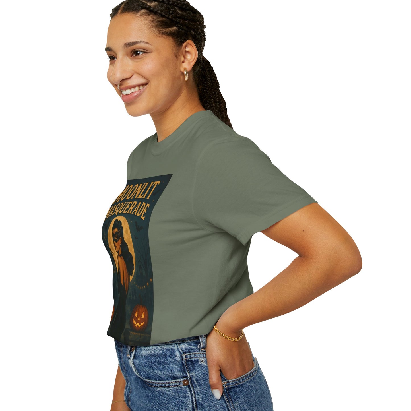 Moonlit Masquerade Halloween Unisex T-Shirt – Retro Vintage Masquerade Ball Graphic Tee, Spooky Horror Top - Madame Soulière