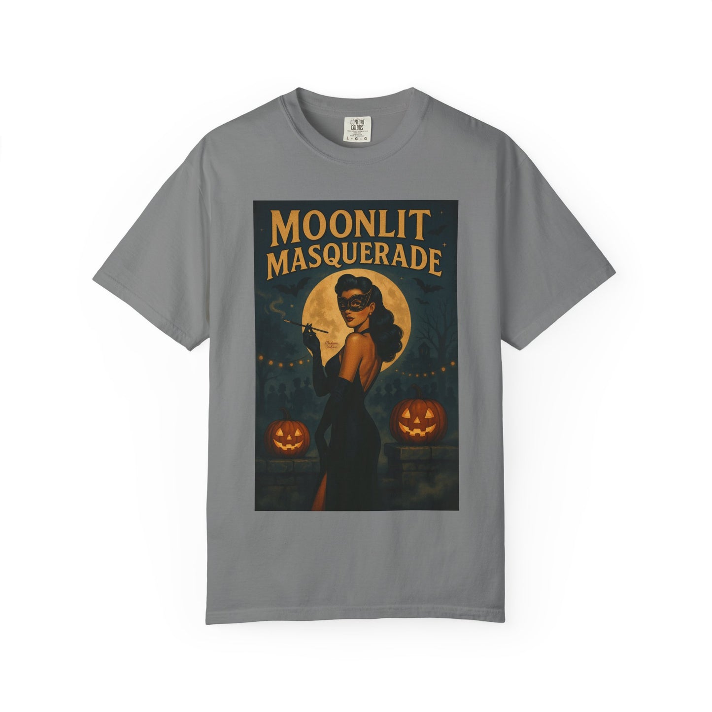 Moonlit Masquerade Halloween Unisex T-Shirt – Retro Vintage Masquerade Ball Graphic Tee, Spooky Horror Top - Madame Soulière
