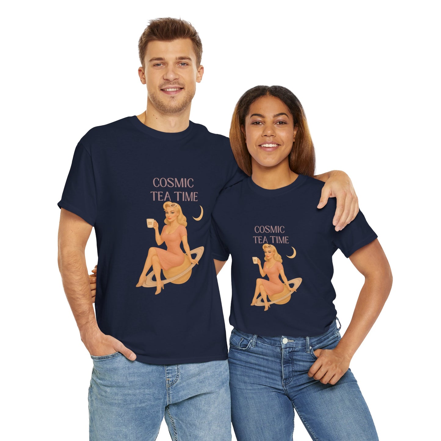 Cosmic Tea Time 111 Unisex T-Shirt – Retro Vintage Graphic Tee, Angel Number Shirt, Spiritual Pin Up Top, Unisex Cosmic Vibes Tee - Madame Soulière