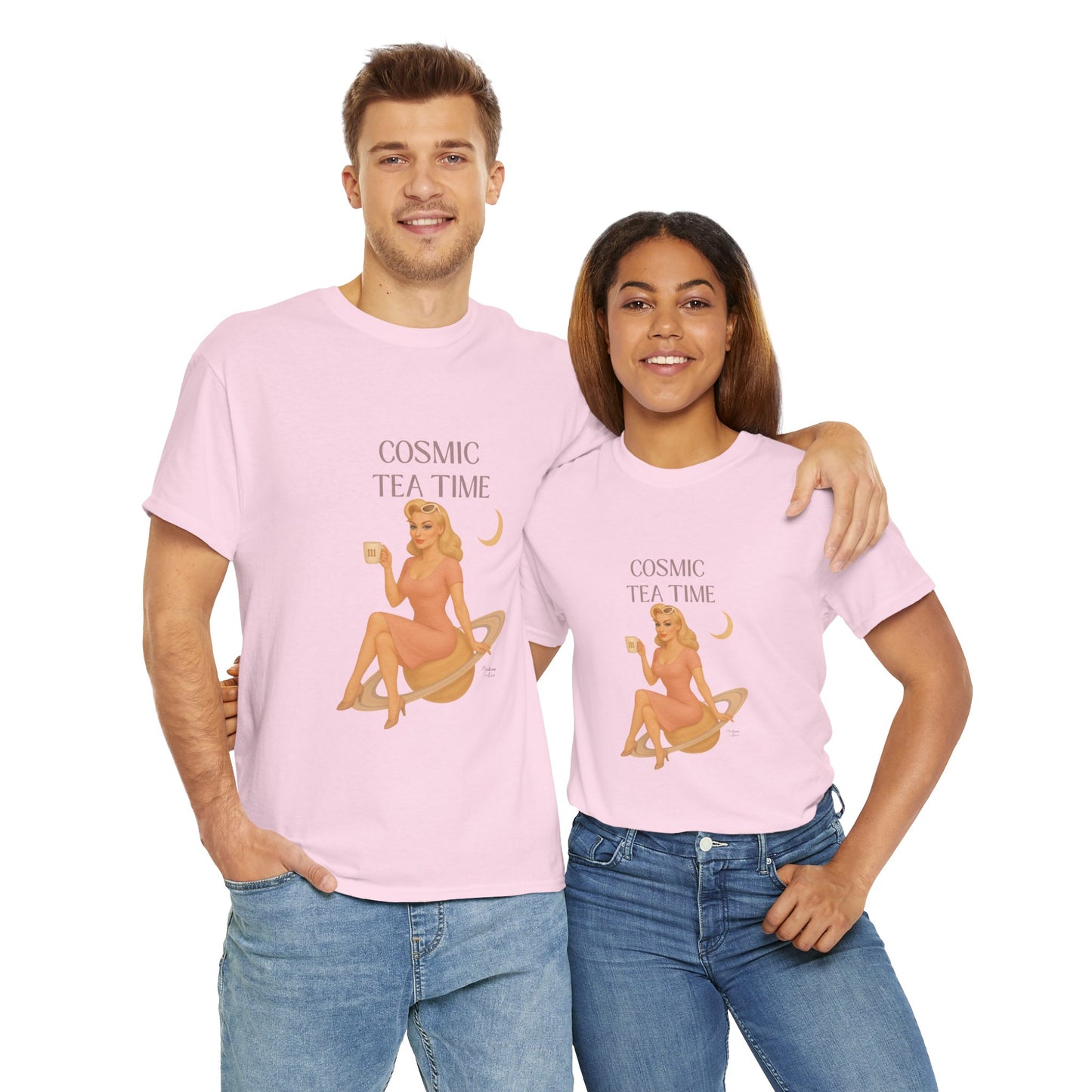 Cosmic Tea Time 111 Unisex T-Shirt – Retro Vintage Graphic Tee, Angel Number Shirt, Spiritual Pin Up Top, Unisex Cosmic Vibes Tee - Madame Soulière