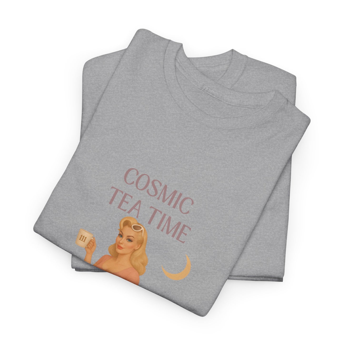 Cosmic Tea Time 111 Unisex T-Shirt – Retro Vintage Graphic Tee, Angel Number Shirt, Spiritual Pin Up Top, Unisex Cosmic Vibes Tee - Madame Soulière