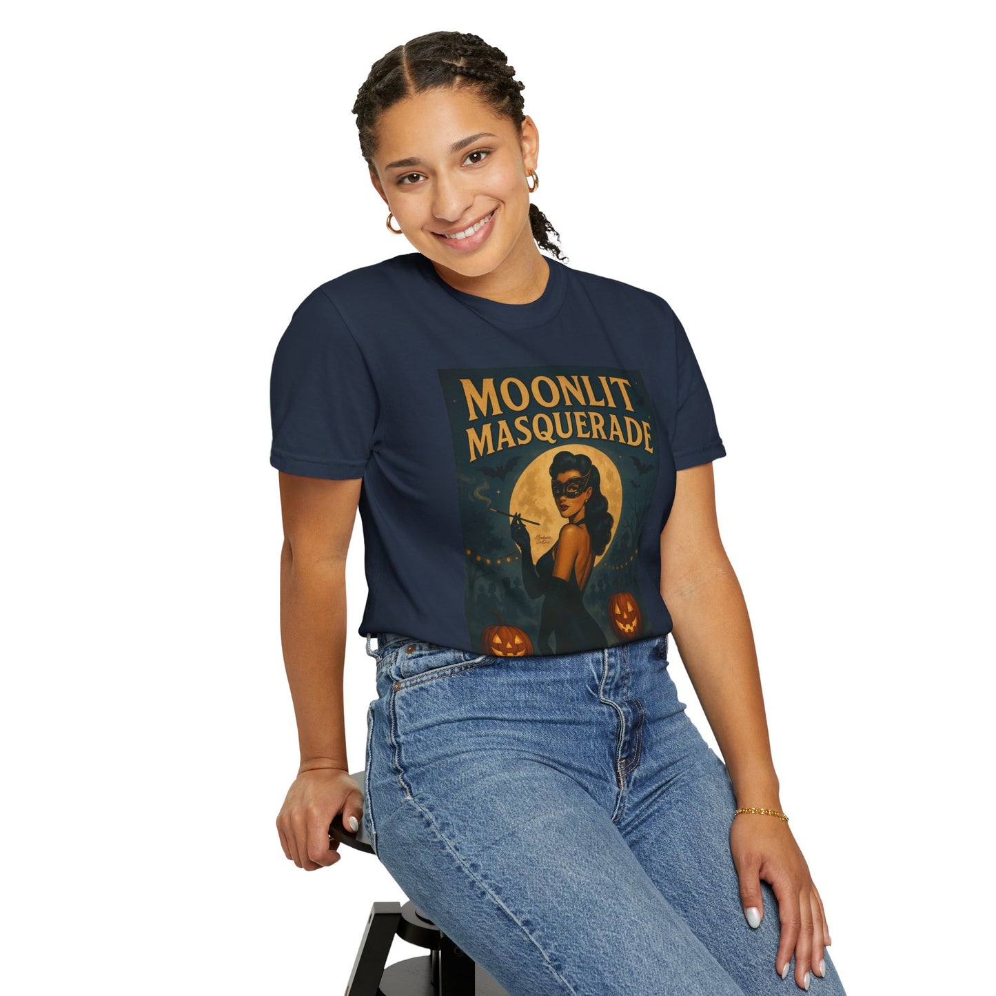 Moonlit Masquerade Halloween Unisex T-Shirt – Retro Vintage Masquerade Ball Graphic Tee, Spooky Horror Top - Madame Soulière