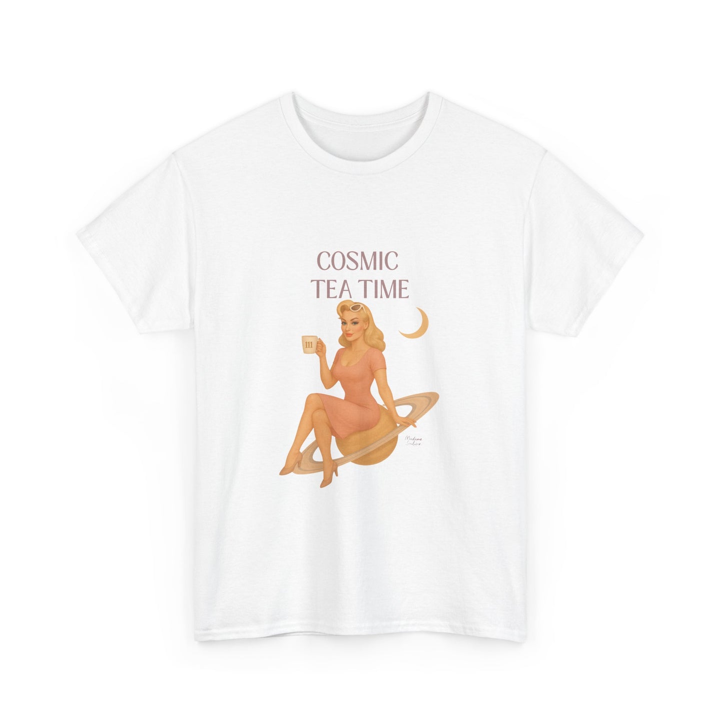 Cosmic Tea Time 111 Unisex T-Shirt – Retro Vintage Graphic Tee, Angel Number Shirt, Spiritual Pin Up Top, Unisex Cosmic Vibes Tee - Madame Soulière