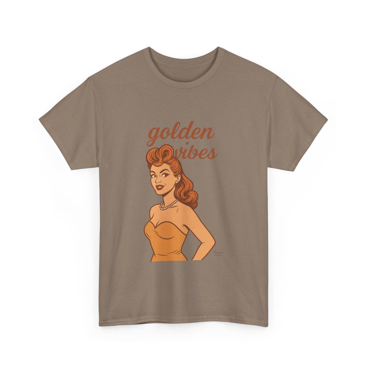Golden Vibes – Retro Pin-Up Graphic Tee | Unisex Vintage Aesthetic T-Shirt - Madame Soulière