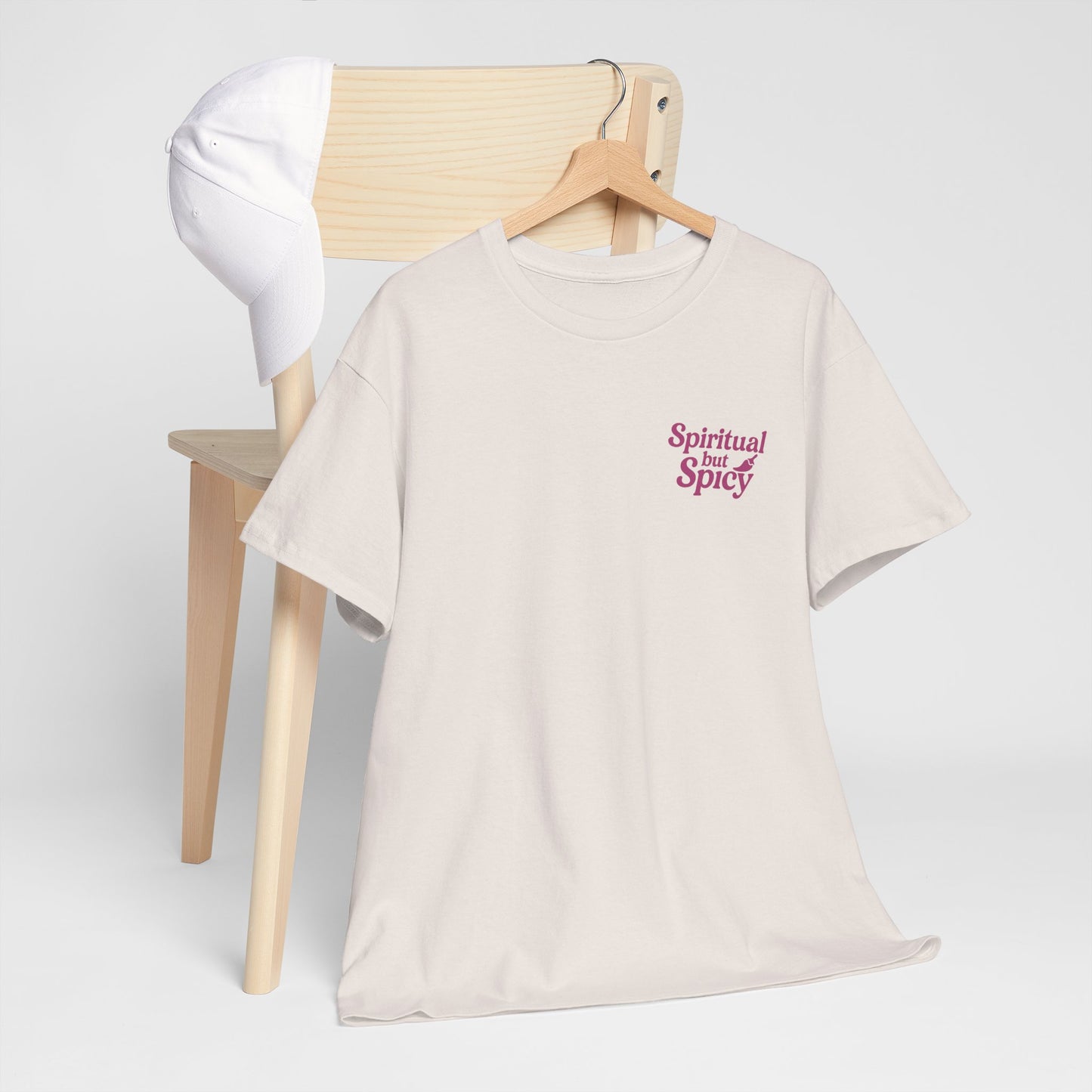 Spiritual but Spicy Unisex T-Shirt – Retro Mini Slogan Tee, Vintage Inspired Graphic Top, Feminine Statement Shirt - Madame Soulière