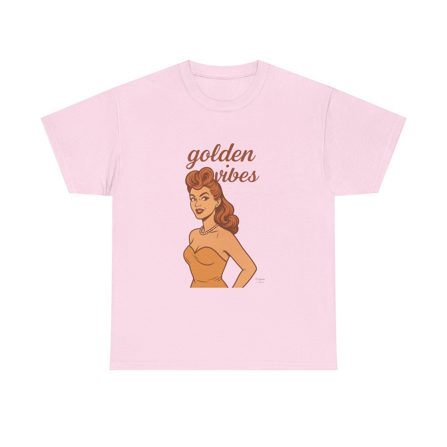 Golden Vibes – Retro Pin-Up Graphic Tee | Unisex Vintage Aesthetic T-Shirt - Madame Soulière