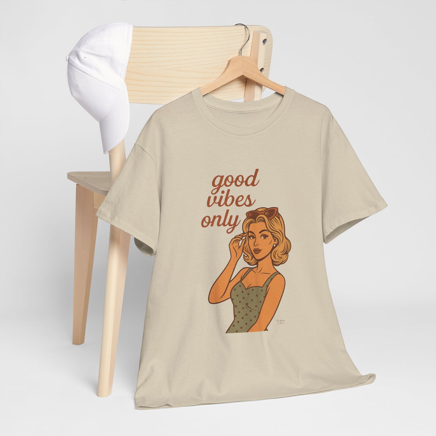Retro Graphic Unisex T-Shirt – Good Vibes Only Vintage Pin Up Tee, 50s Inspired Feminine Empowerment Top, Spiritual Positive Energy Shirt - Madame Soulière