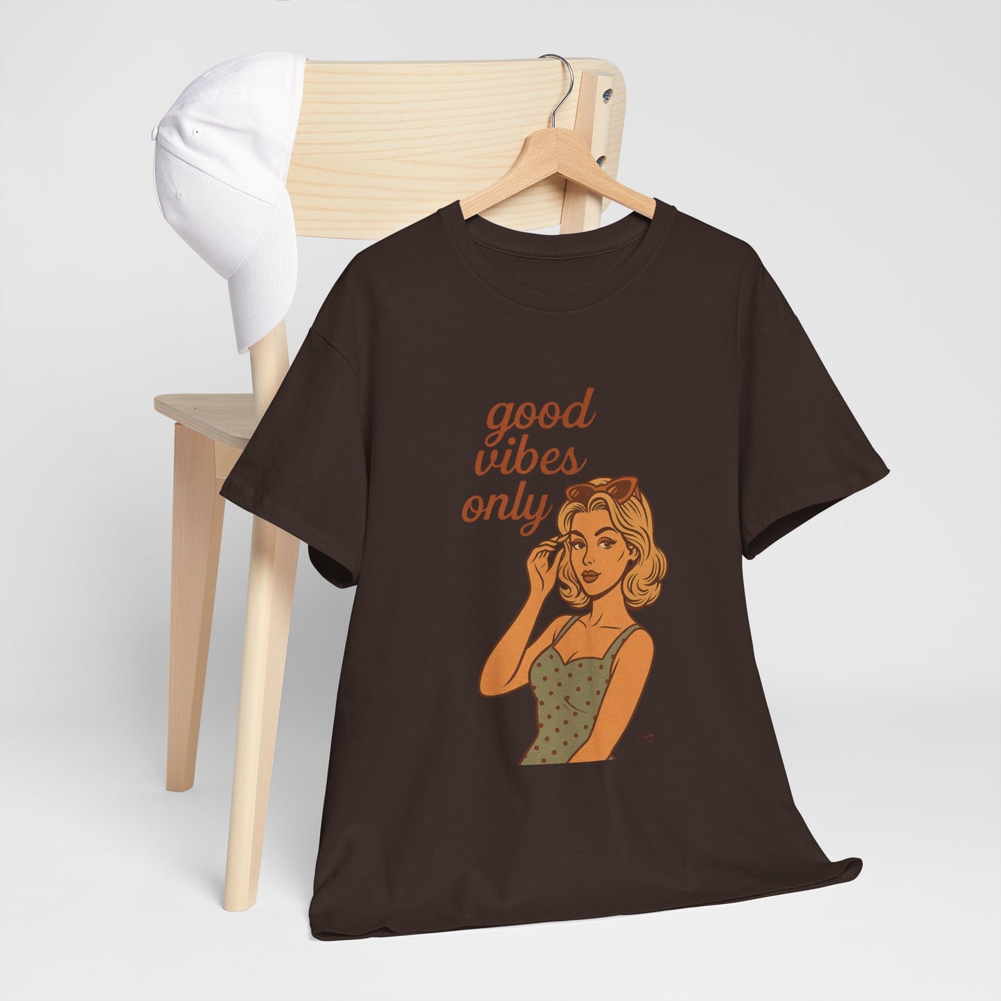 Retro Graphic Unisex T-Shirt – Good Vibes Only Vintage Pin Up Tee, 50s Inspired Feminine Empowerment Top, Spiritual Positive Energy Shirt - Madame Soulière