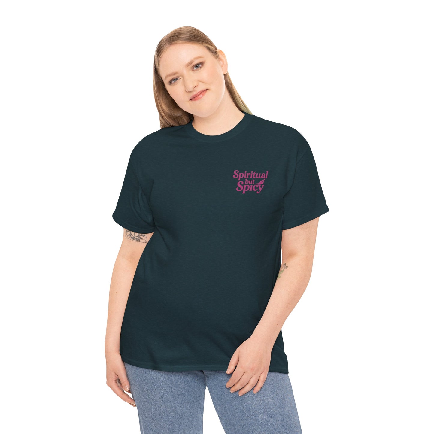 Spiritual but Spicy Unisex T-Shirt – Retro Mini Slogan Tee, Vintage Inspired Graphic Top, Feminine Statement Shirt - Madame Soulière