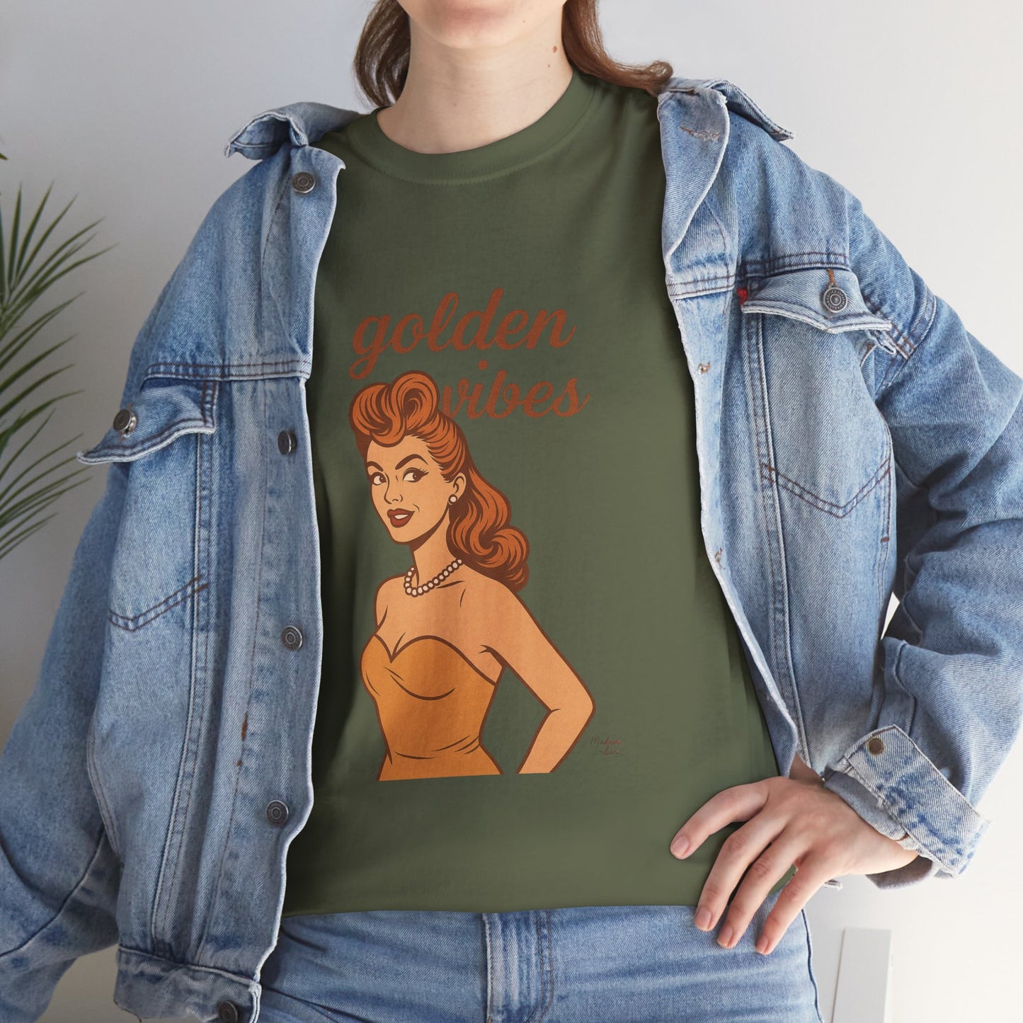 Golden Vibes – Retro Pin-Up Graphic Tee | Unisex Vintage Aesthetic T-Shirt - Madame Soulière