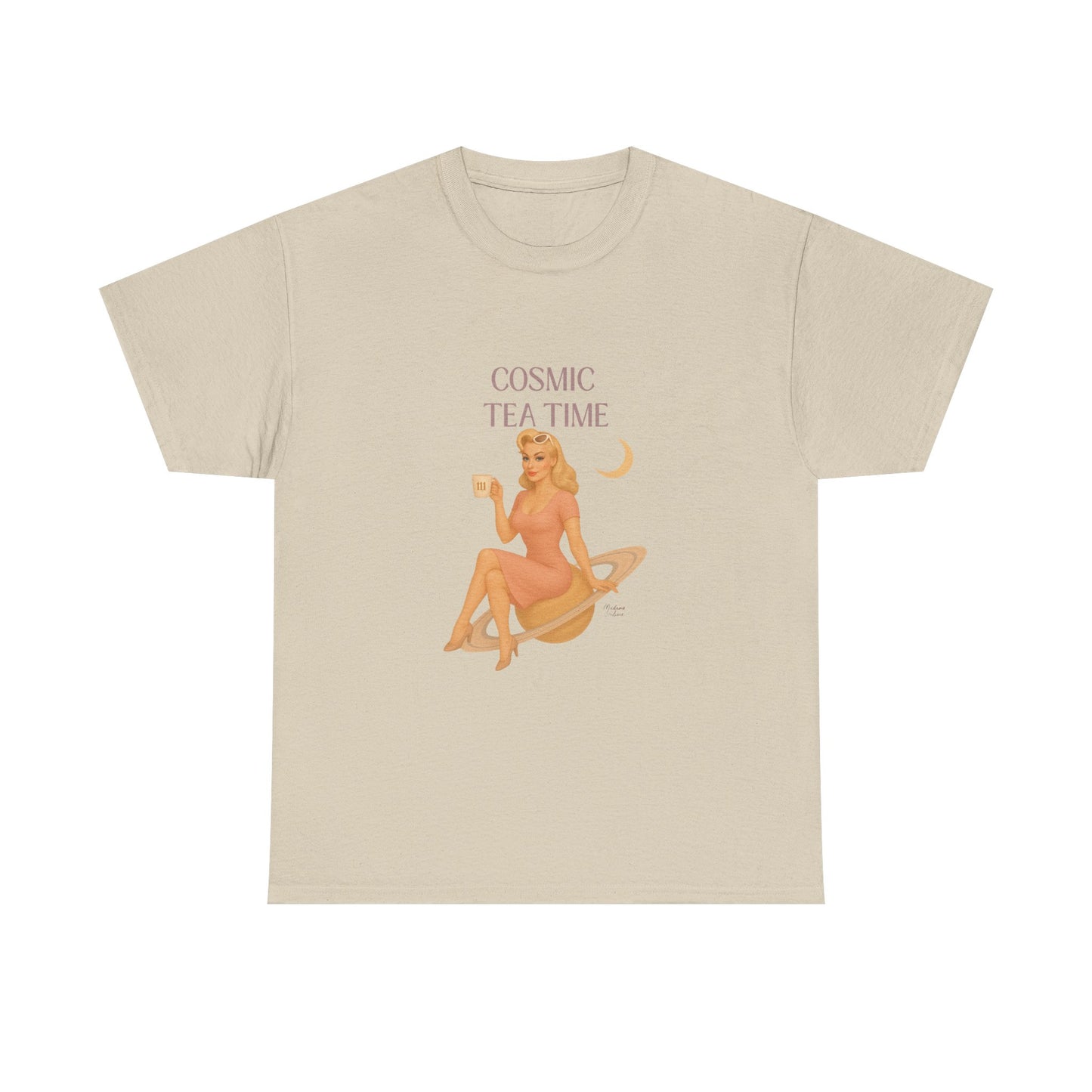 Cosmic Tea Time 111 Unisex T-Shirt – Retro Vintage Graphic Tee, Angel Number Shirt, Spiritual Pin Up Top, Unisex Cosmic Vibes Tee - Madame Soulière
