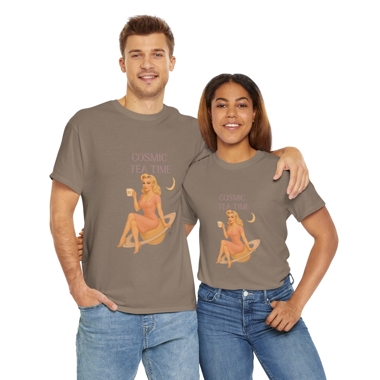 Cosmic Tea Time 111 Unisex T-Shirt – Retro Vintage Graphic Tee, Angel Number Shirt, Spiritual Pin Up Top, Unisex Cosmic Vibes Tee - Madame Soulière