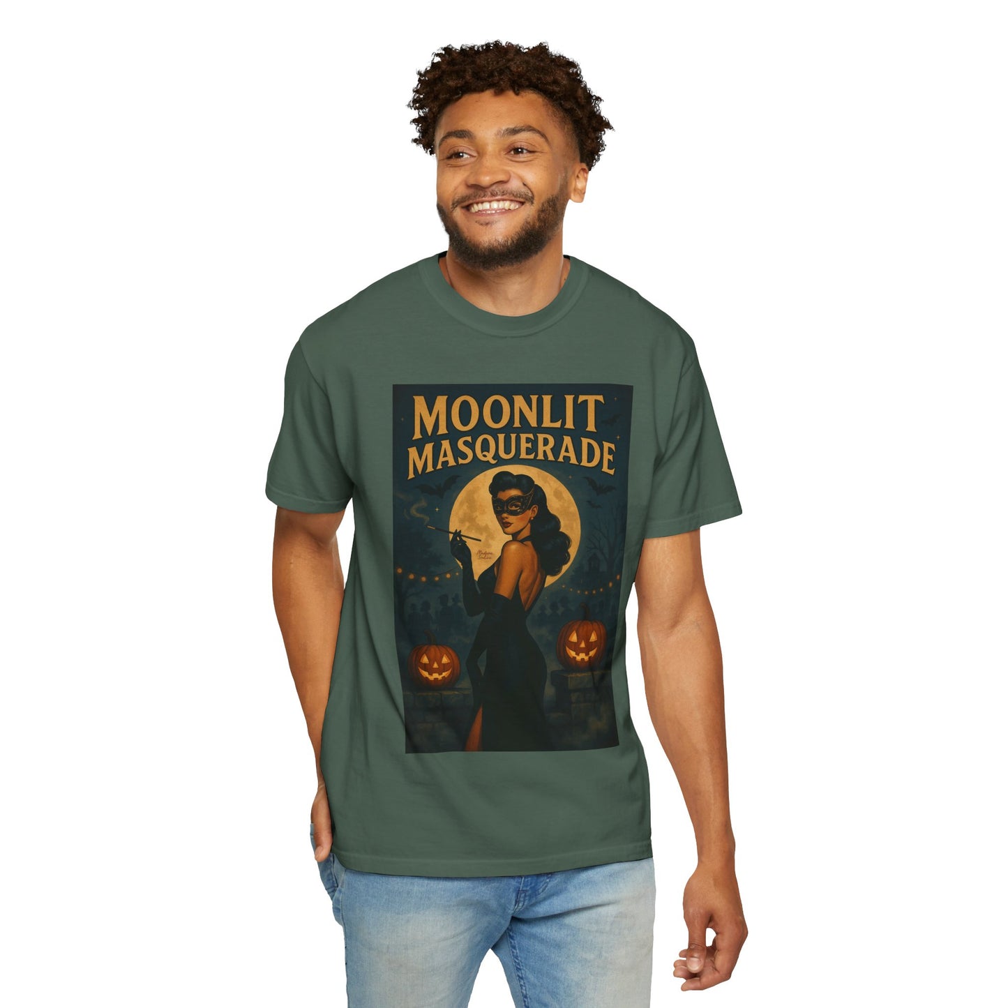 Moonlit Masquerade Halloween Unisex T-Shirt – Retro Vintage Masquerade Ball Graphic Tee, Spooky Horror Top - Madame Soulière