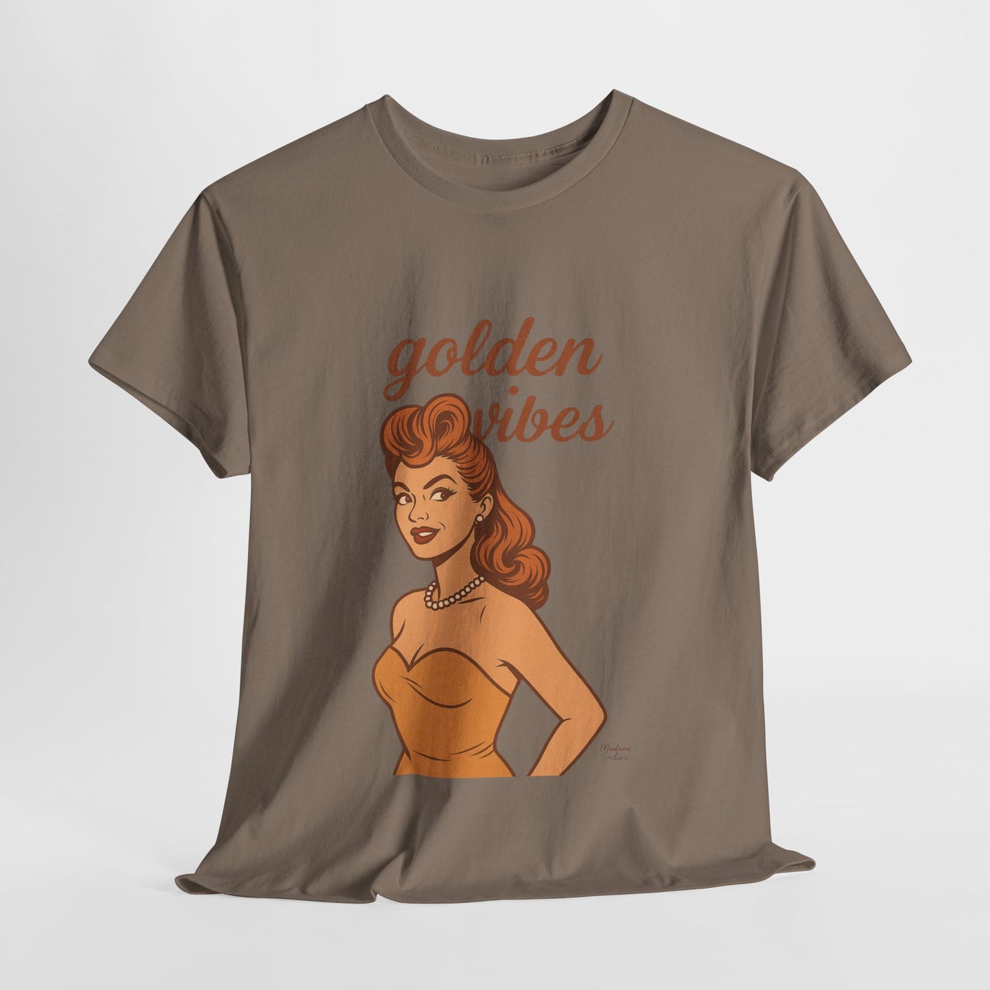 Golden Vibes – Retro Pin-Up Graphic Tee | Unisex Vintage Aesthetic T-Shirt - Madame Soulière