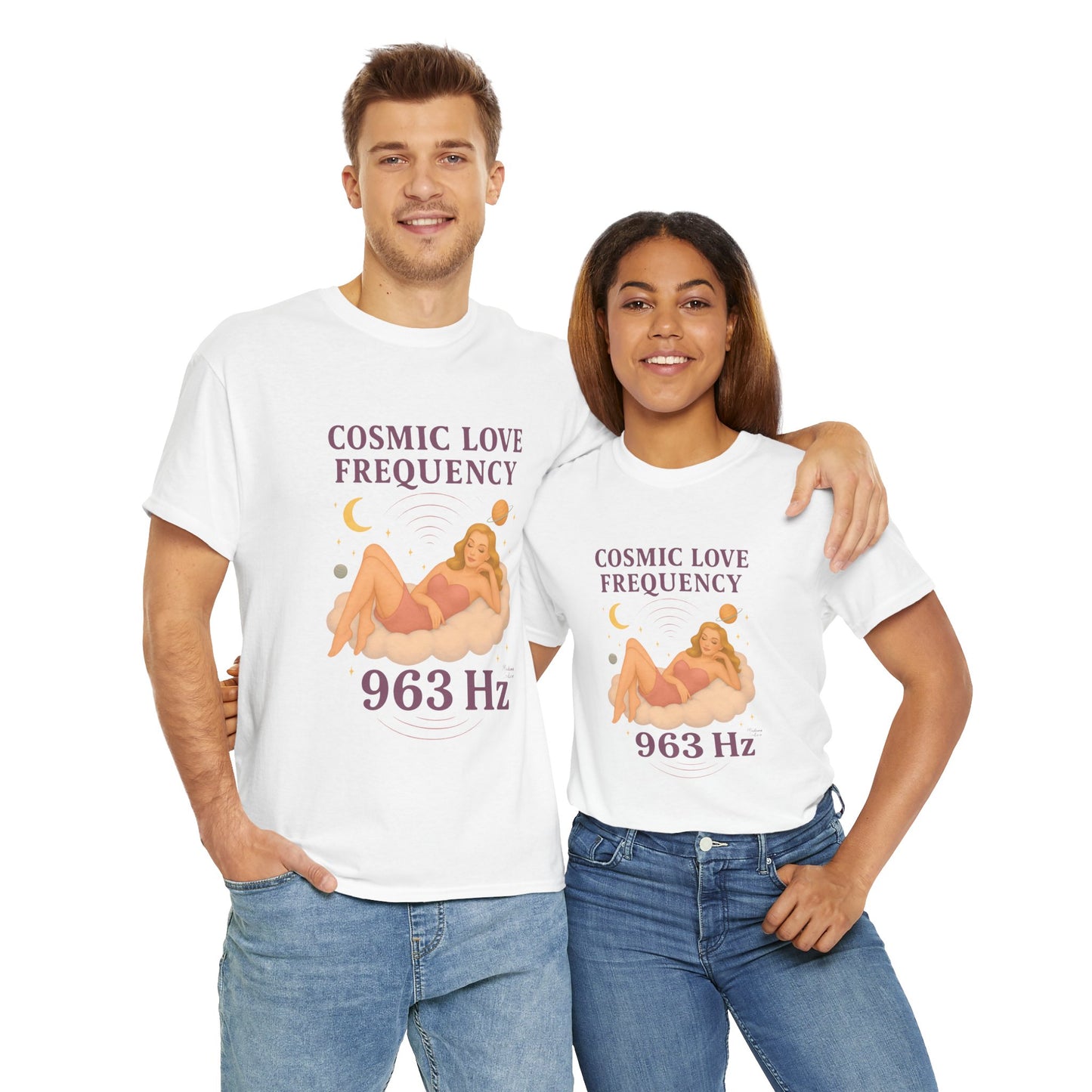 Cosmic Love Frequency 963 Hz Unisex T-Shirt – Retro Vintage Spiritual Graphic Tee, Angel Number Vibes, Feminine Pin Up Inspired Top - Madame Soulière