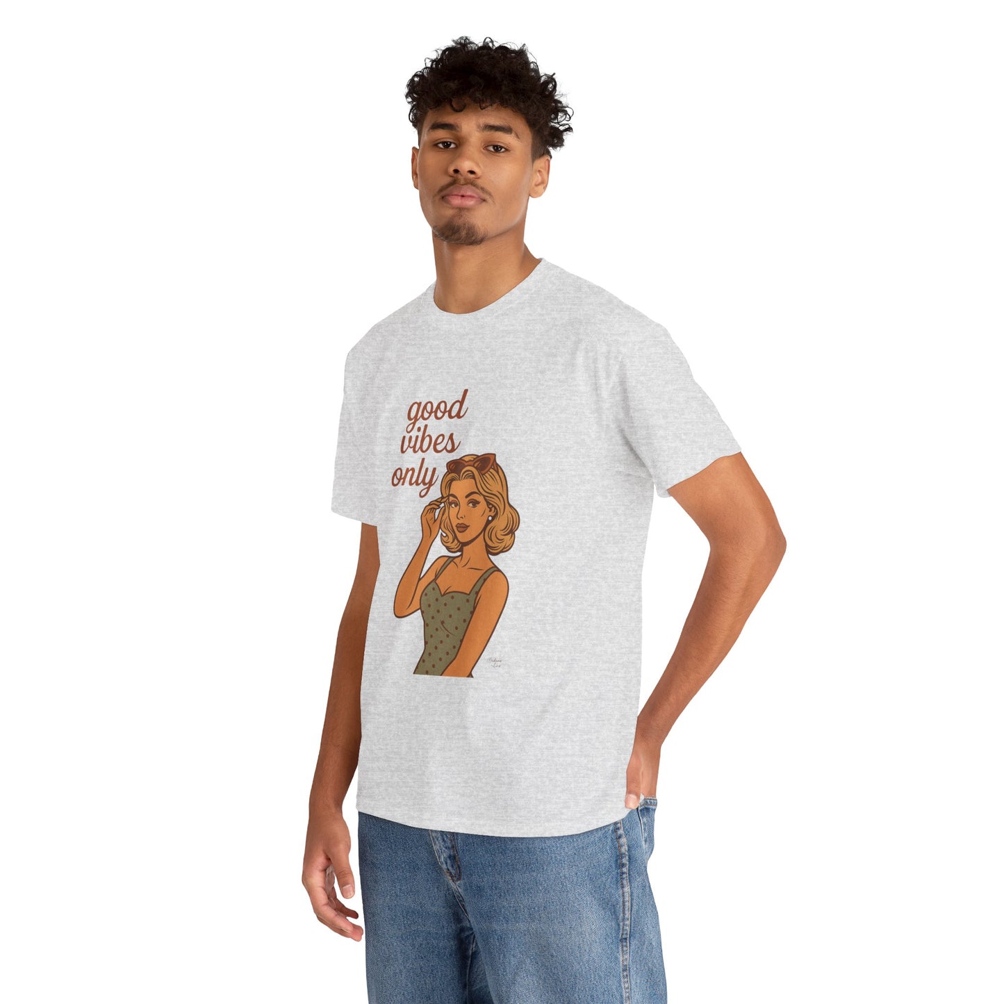 Retro Graphic Unisex T-Shirt – Good Vibes Only Vintage Pin Up Tee, 50s Inspired Feminine Empowerment Top, Spiritual Positive Energy Shirt - Madame Soulière