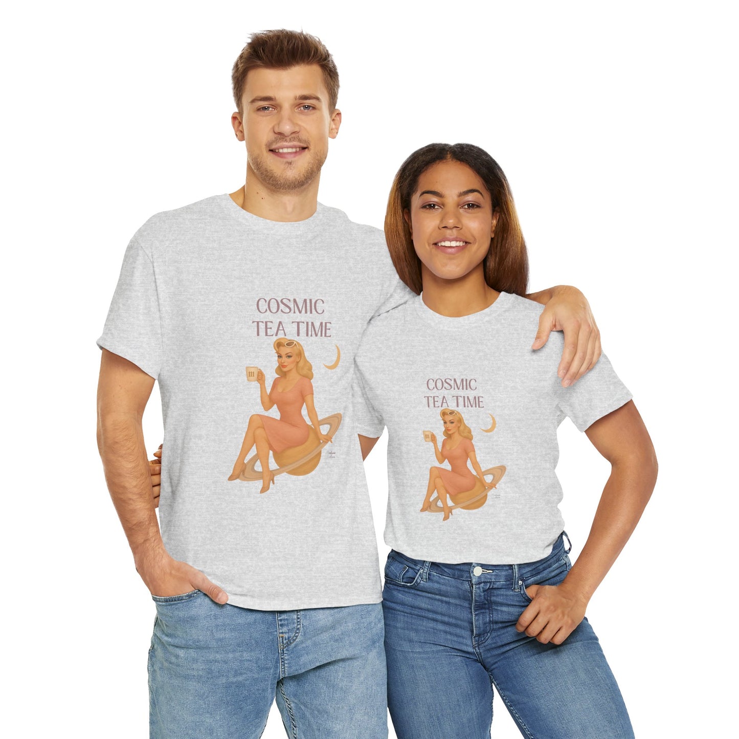 Cosmic Tea Time 111 Unisex T-Shirt – Retro Vintage Graphic Tee, Angel Number Shirt, Spiritual Pin Up Top, Unisex Cosmic Vibes Tee - Madame Soulière