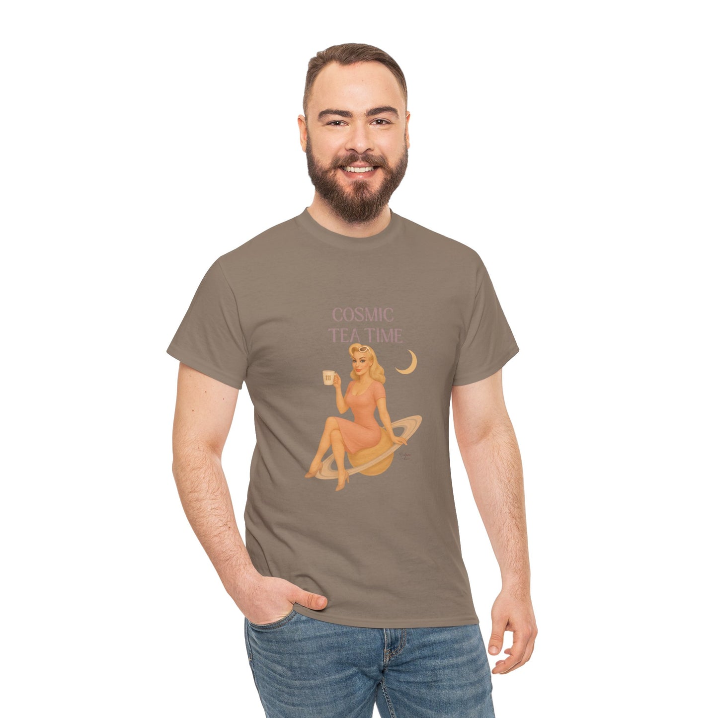 Cosmic Tea Time 111 Unisex T-Shirt – Retro Vintage Graphic Tee, Angel Number Shirt, Spiritual Pin Up Top, Unisex Cosmic Vibes Tee - Madame Soulière
