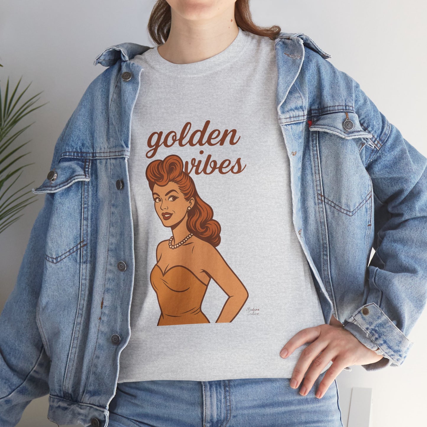 Golden Vibes – Retro Pin-Up Graphic Tee | Unisex Vintage Aesthetic T-Shirt - Madame Soulière