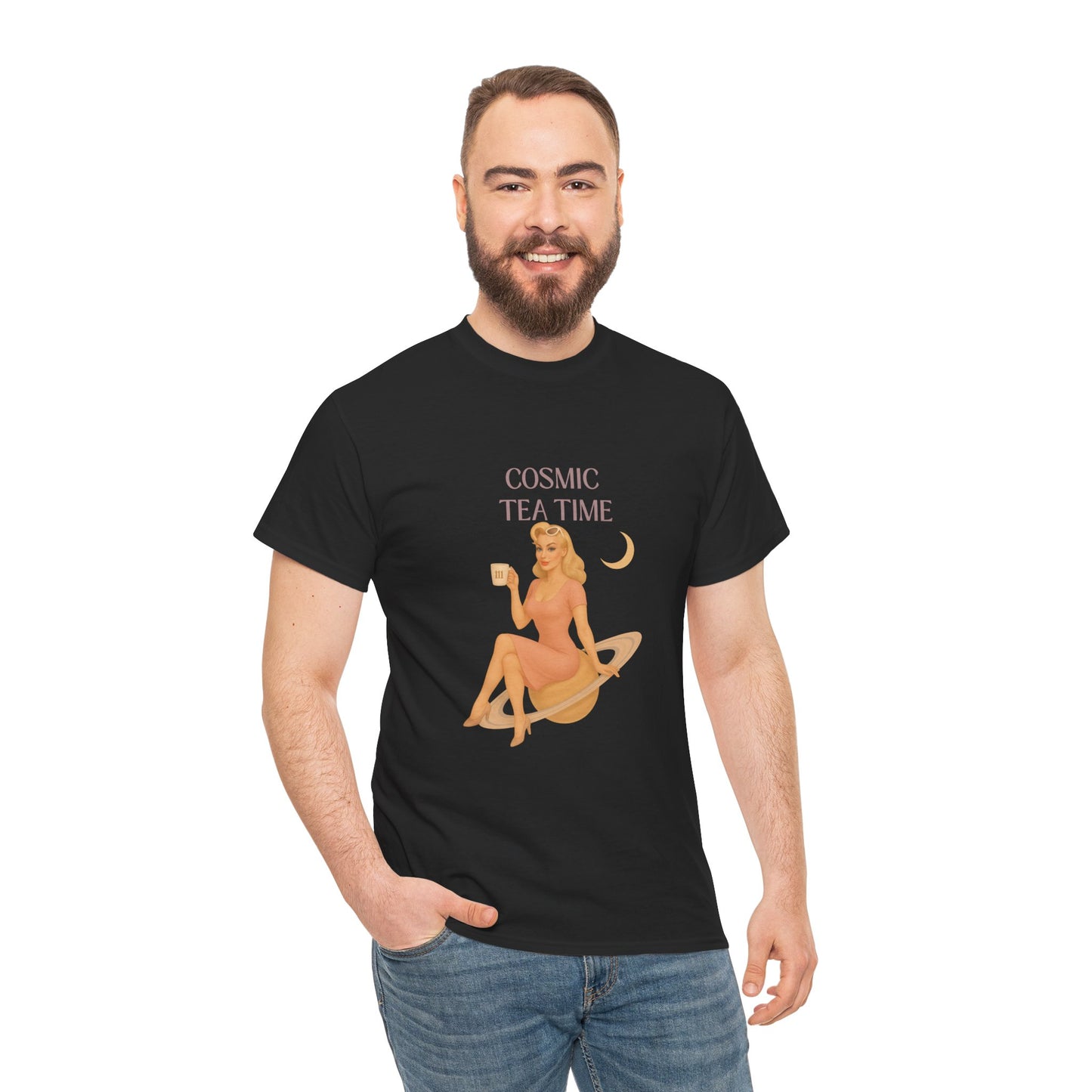 Cosmic Tea Time 111 Unisex T-Shirt – Retro Vintage Graphic Tee, Angel Number Shirt, Spiritual Pin Up Top, Unisex Cosmic Vibes Tee - Madame Soulière