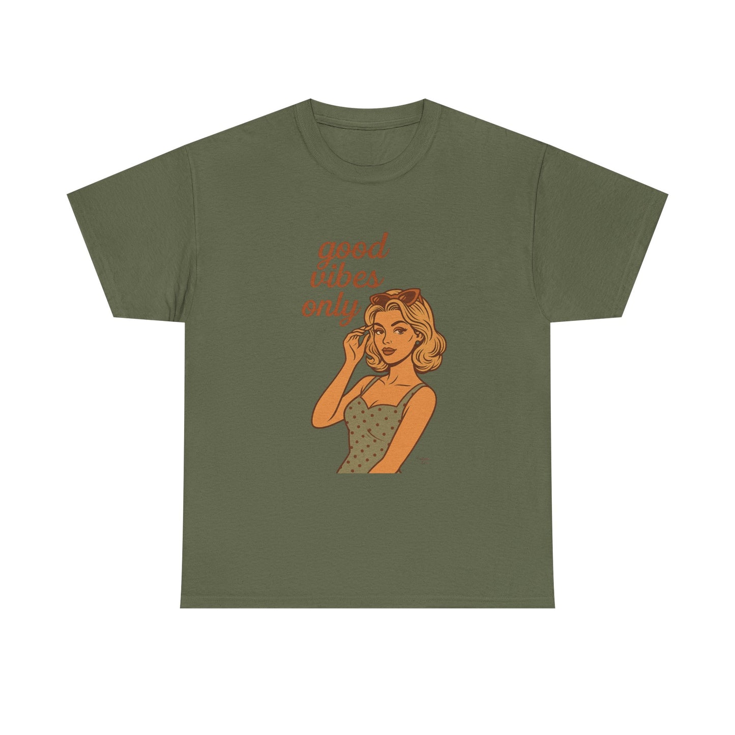 Retro Graphic Unisex T-Shirt – Good Vibes Only Vintage Pin Up Tee, 50s Inspired Feminine Empowerment Top, Spiritual Positive Energy Shirt - Madame Soulière