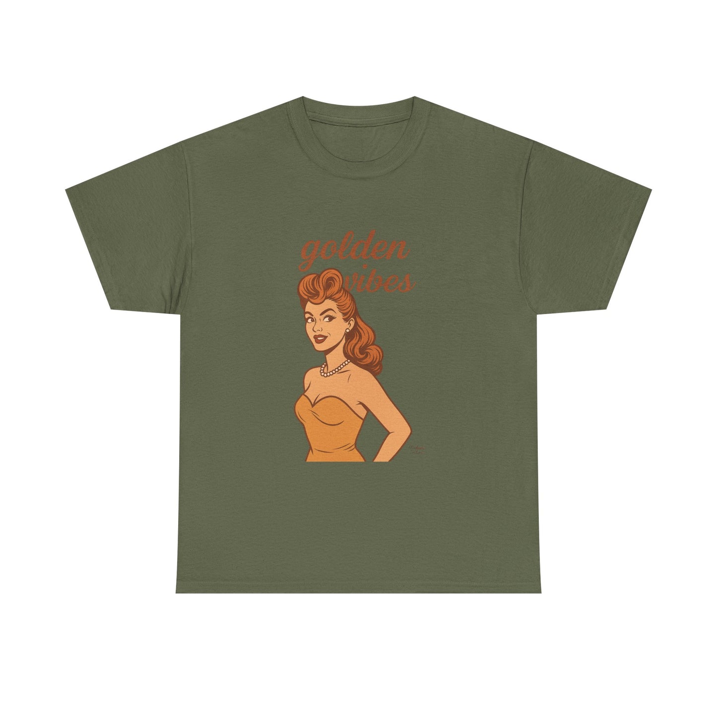 Golden Vibes – Retro Pin-Up Graphic Tee | Unisex Vintage Aesthetic T-Shirt - Madame Soulière