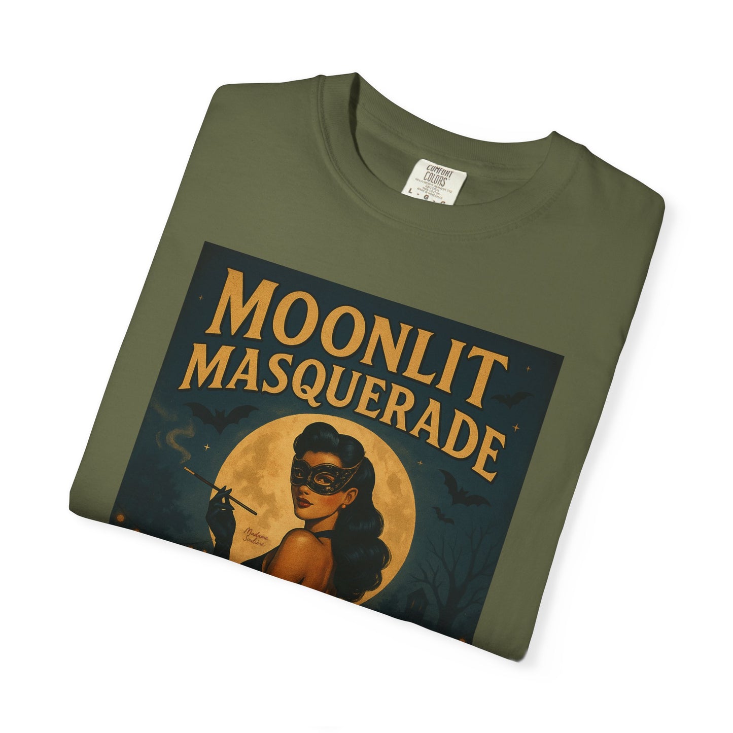 Moonlit Masquerade Halloween Unisex T-Shirt – Retro Vintage Masquerade Ball Graphic Tee, Spooky Horror Top - Madame Soulière