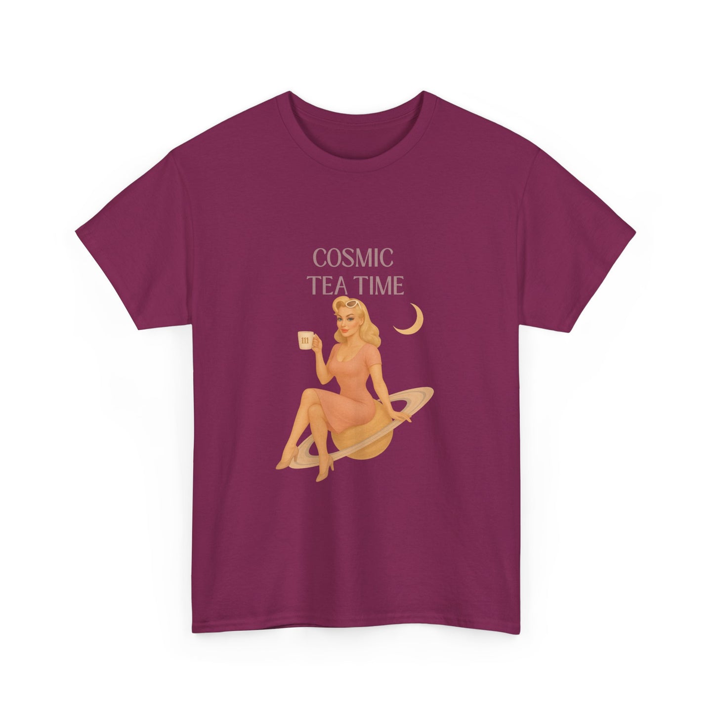 Cosmic Tea Time 111 Unisex T-Shirt – Retro Vintage Graphic Tee, Angel Number Shirt, Spiritual Pin Up Top, Unisex Cosmic Vibes Tee - Madame Soulière