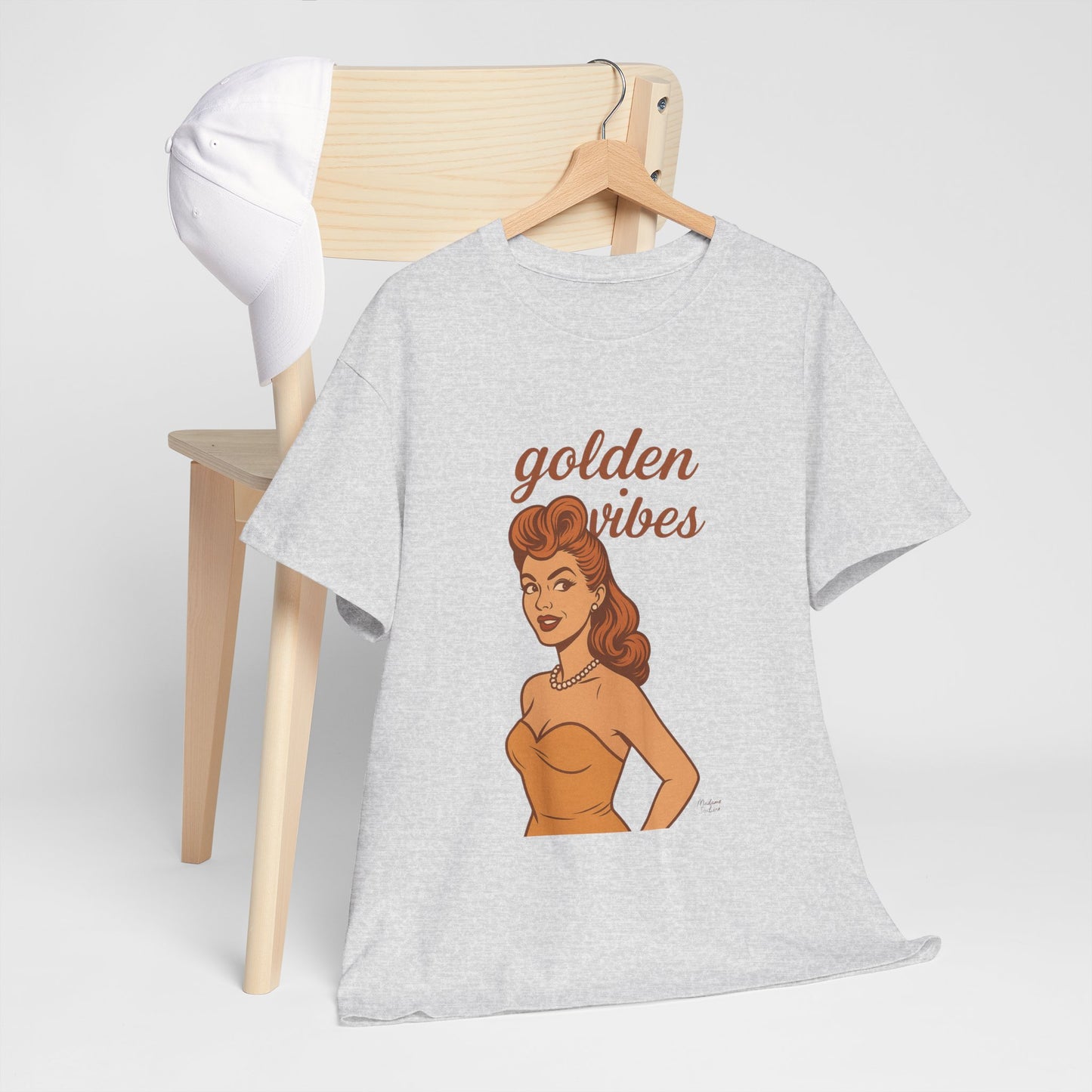Golden Vibes – Retro Pin-Up Graphic Tee | Unisex Vintage Aesthetic T-Shirt - Madame Soulière