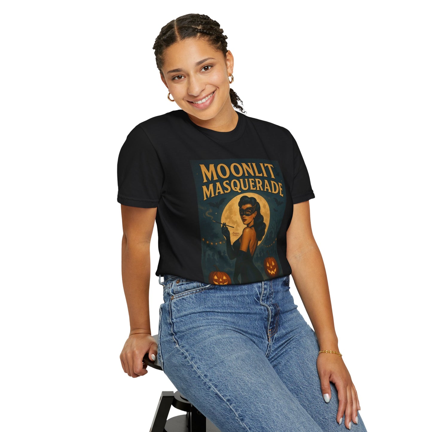 Moonlit Masquerade Halloween Unisex T-Shirt – Retro Vintage Masquerade Ball Graphic Tee, Spooky Horror Top - Madame Soulière