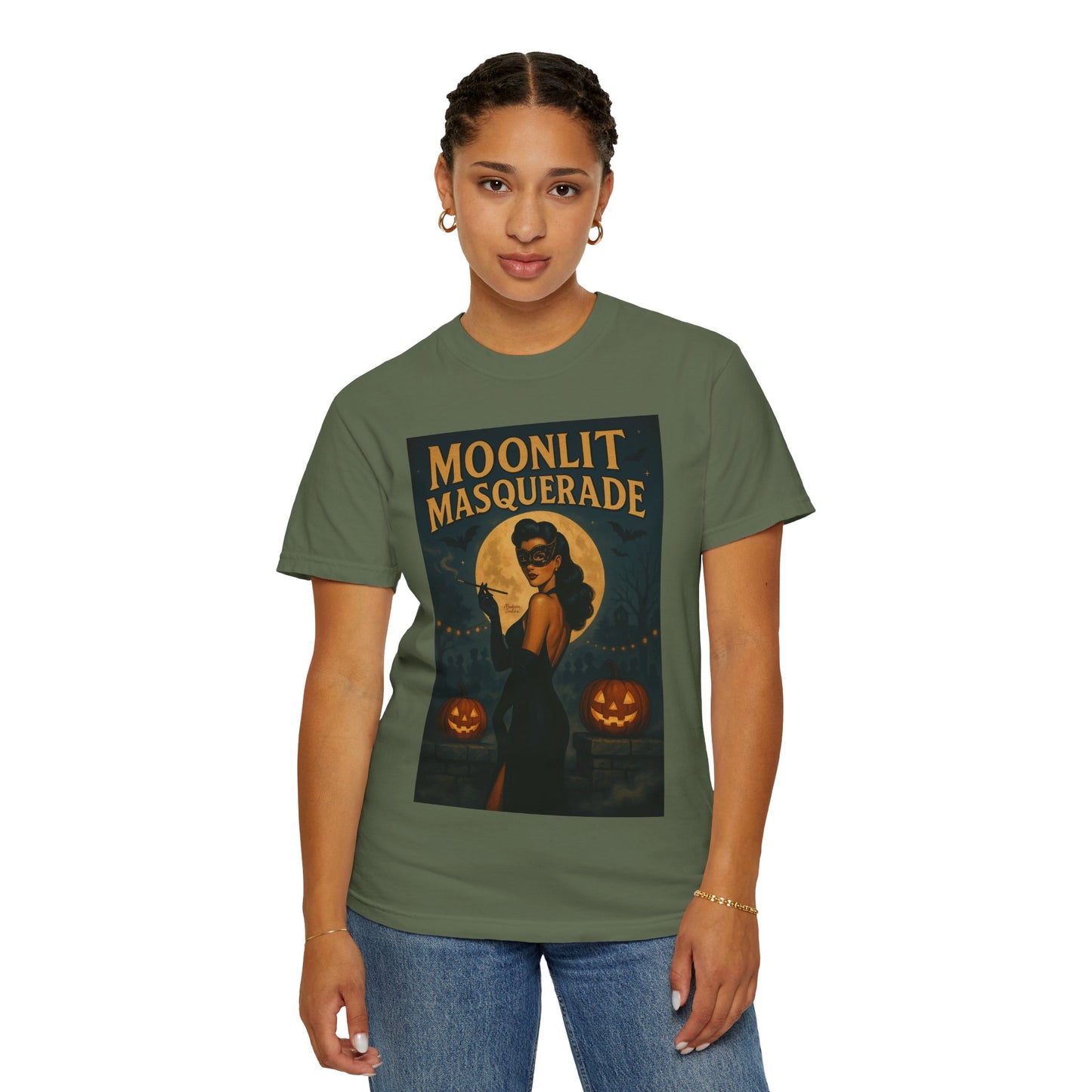 Moonlit Masquerade Halloween Unisex T-Shirt – Retro Vintage Masquerade Ball Graphic Tee, Spooky Horror Top - Madame Soulière