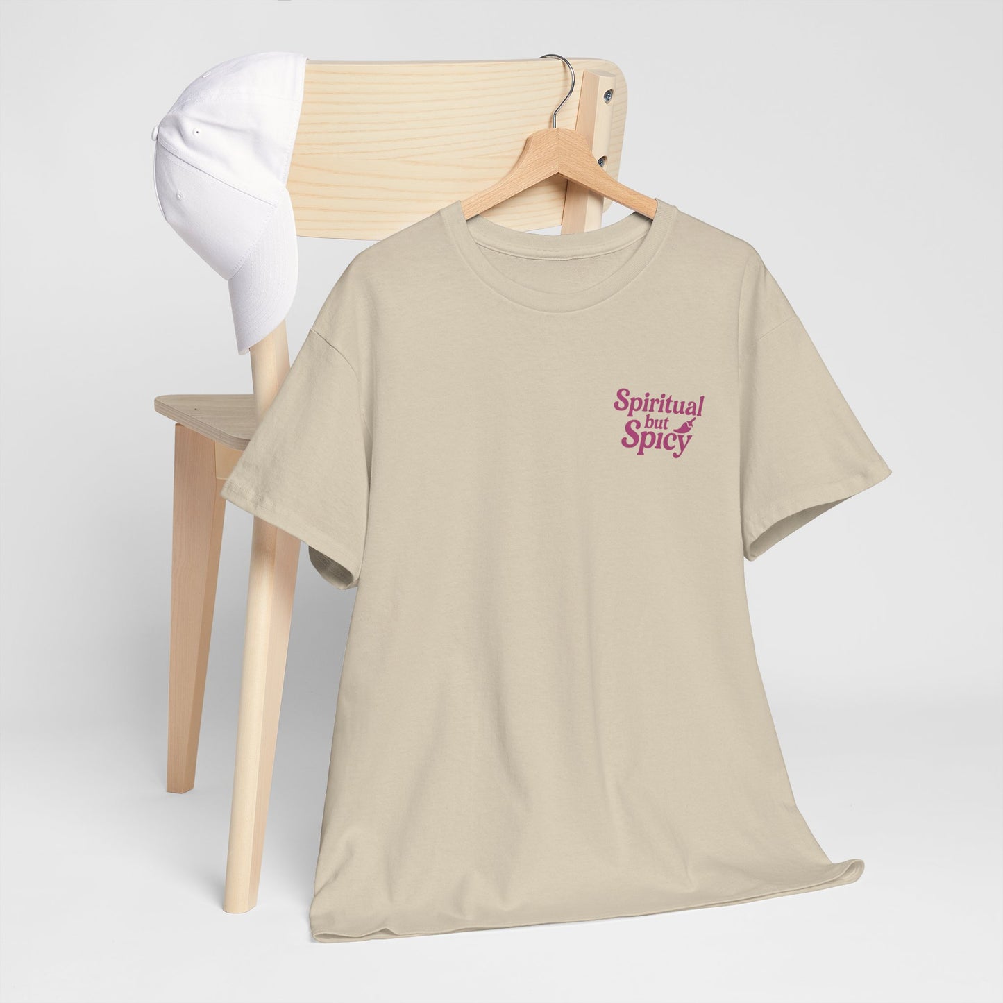 Spiritual but Spicy Unisex T-Shirt – Retro Mini Slogan Tee, Vintage Inspired Graphic Top, Feminine Statement Shirt - Madame Soulière
