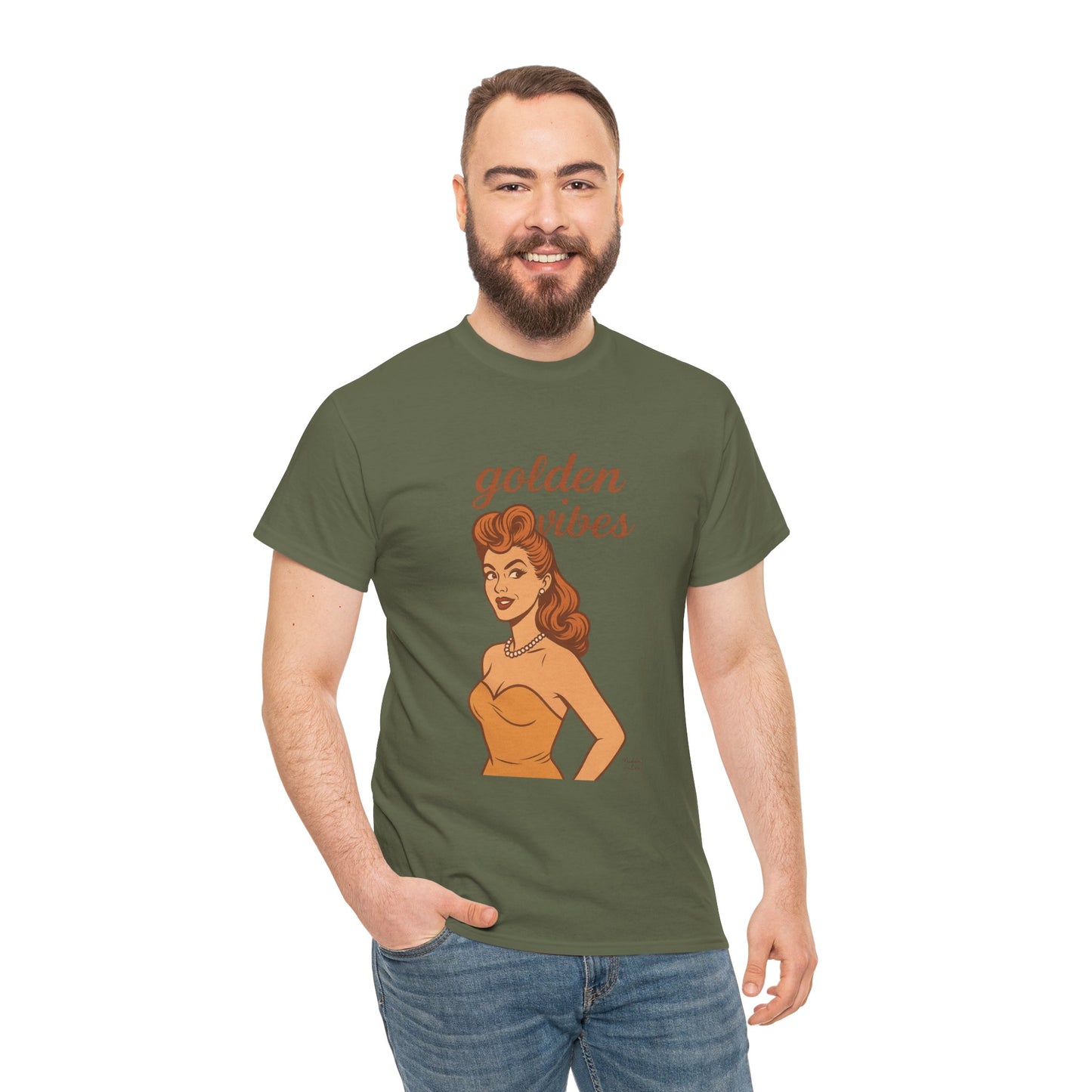 Golden Vibes – Retro Pin-Up Graphic Tee | Unisex Vintage Aesthetic T-Shirt - Madame Soulière