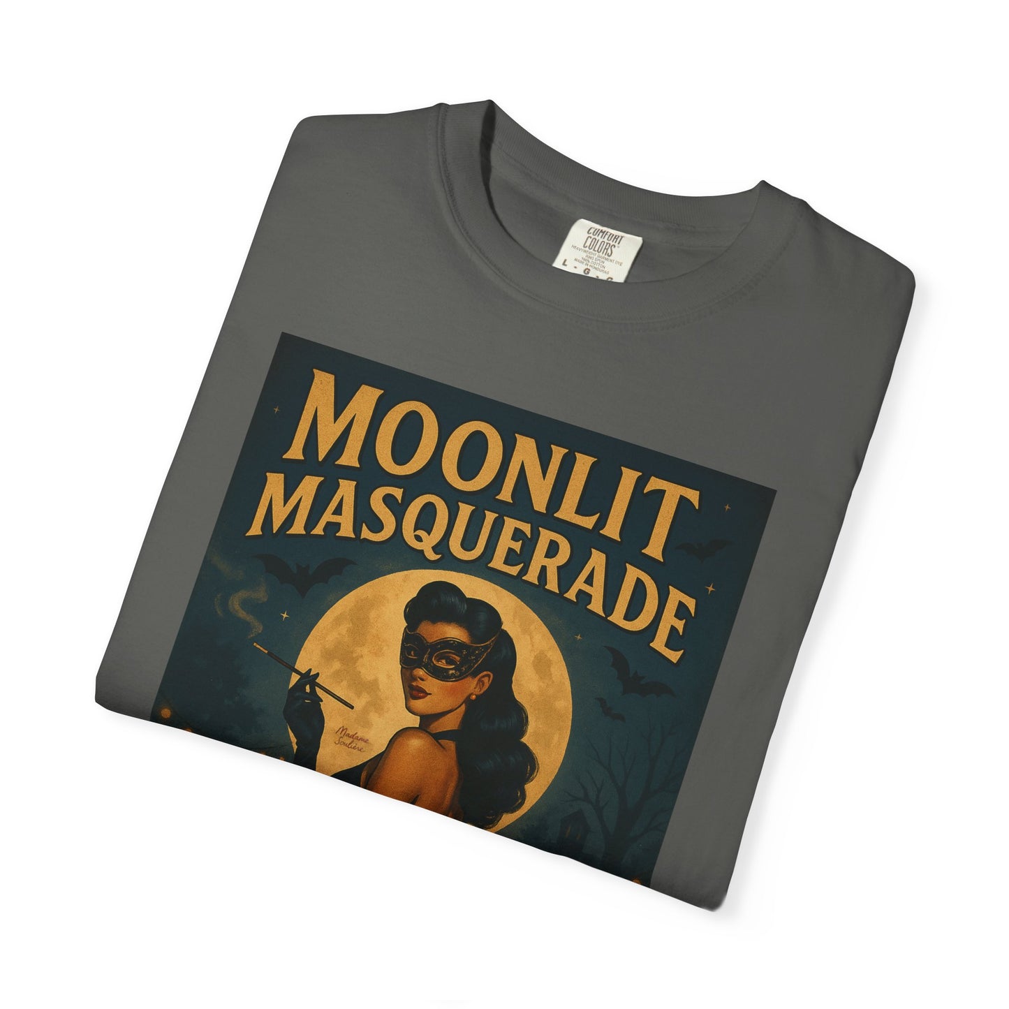 Moonlit Masquerade Halloween Unisex T-Shirt – Retro Vintage Masquerade Ball Graphic Tee, Spooky Horror Top - Madame Soulière
