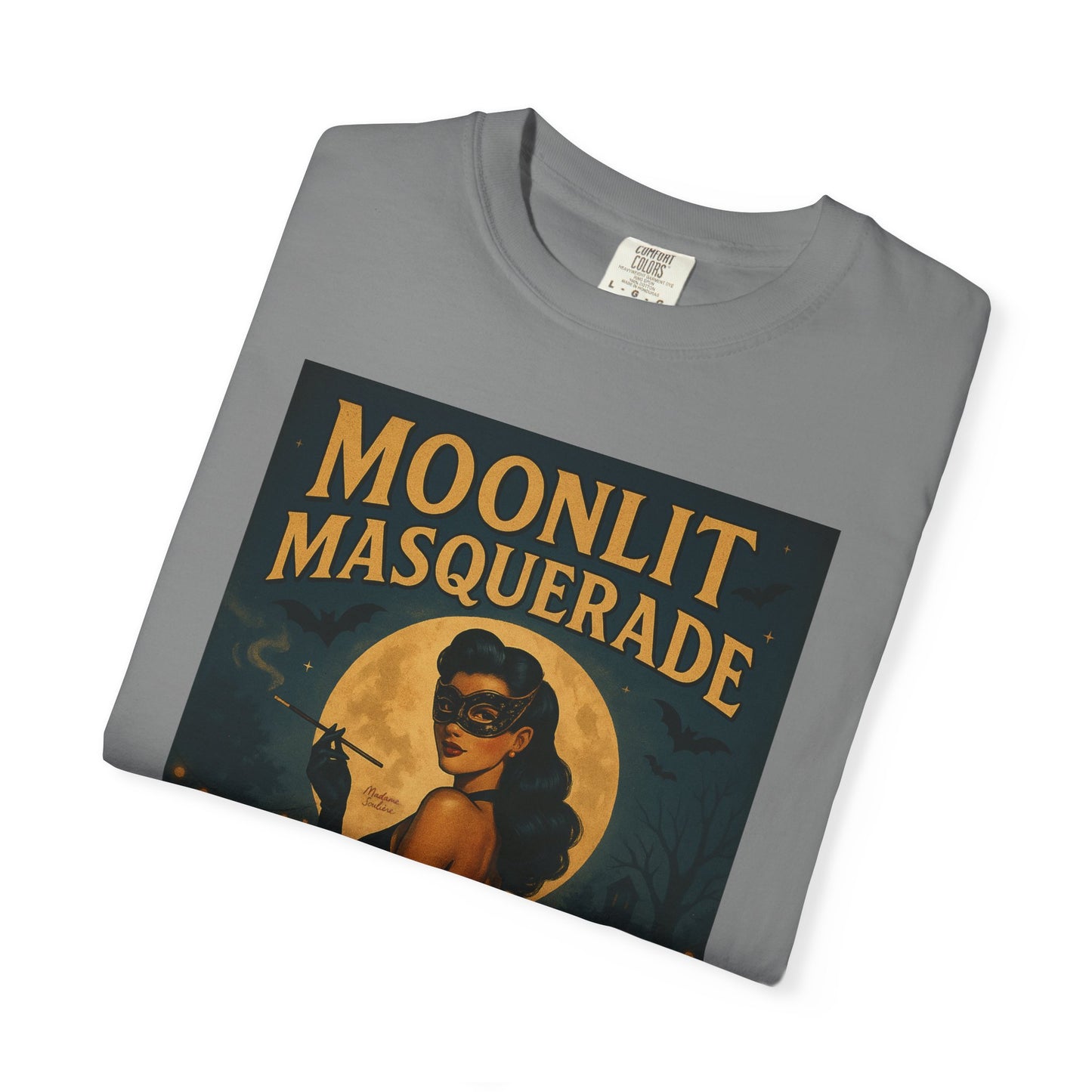 Moonlit Masquerade Halloween Unisex T-Shirt – Retro Vintage Masquerade Ball Graphic Tee, Spooky Horror Top - Madame Soulière