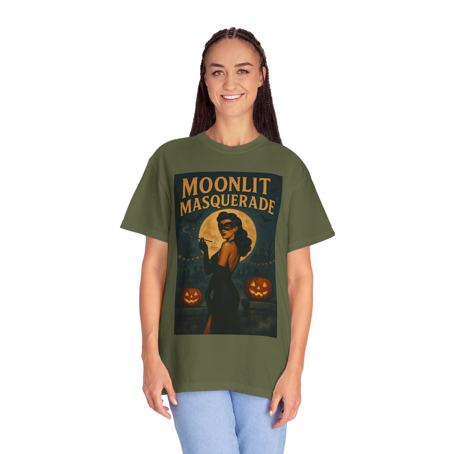 Moonlit Masquerade Halloween Unisex T-Shirt – Retro Vintage Masquerade Ball Graphic Tee, Spooky Horror Top - Madame Soulière